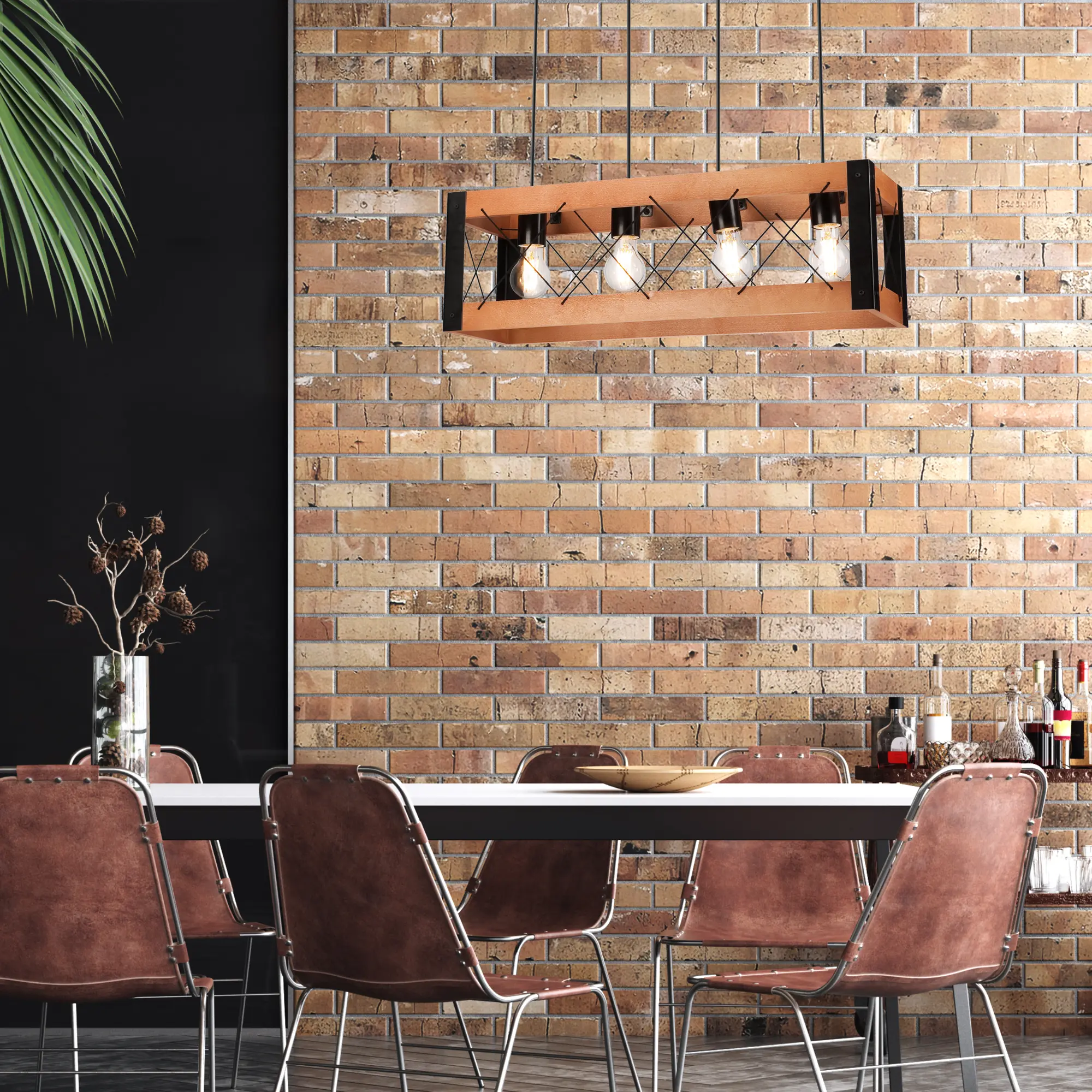 Lampa wisząca Frida czarna z rustykalnym drewnem 4 x E27 Lamkur - 2