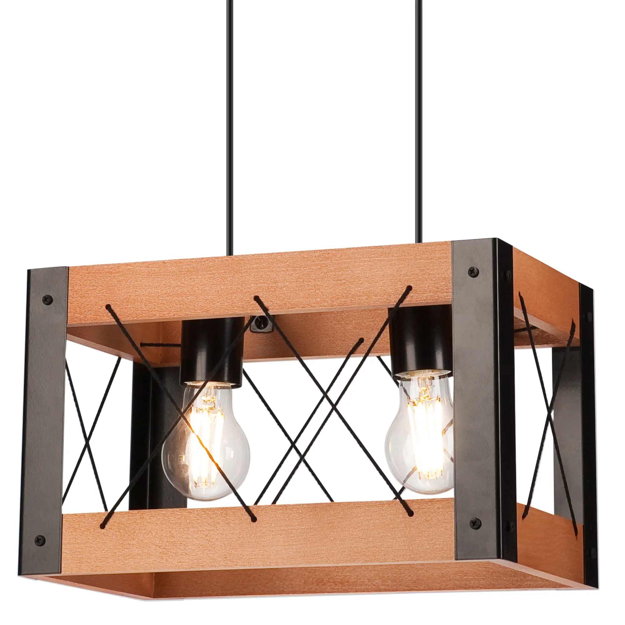 Lampa wisząca Frida czarna z rustykalnym drewnem 2 x E27 Lamkur - 6