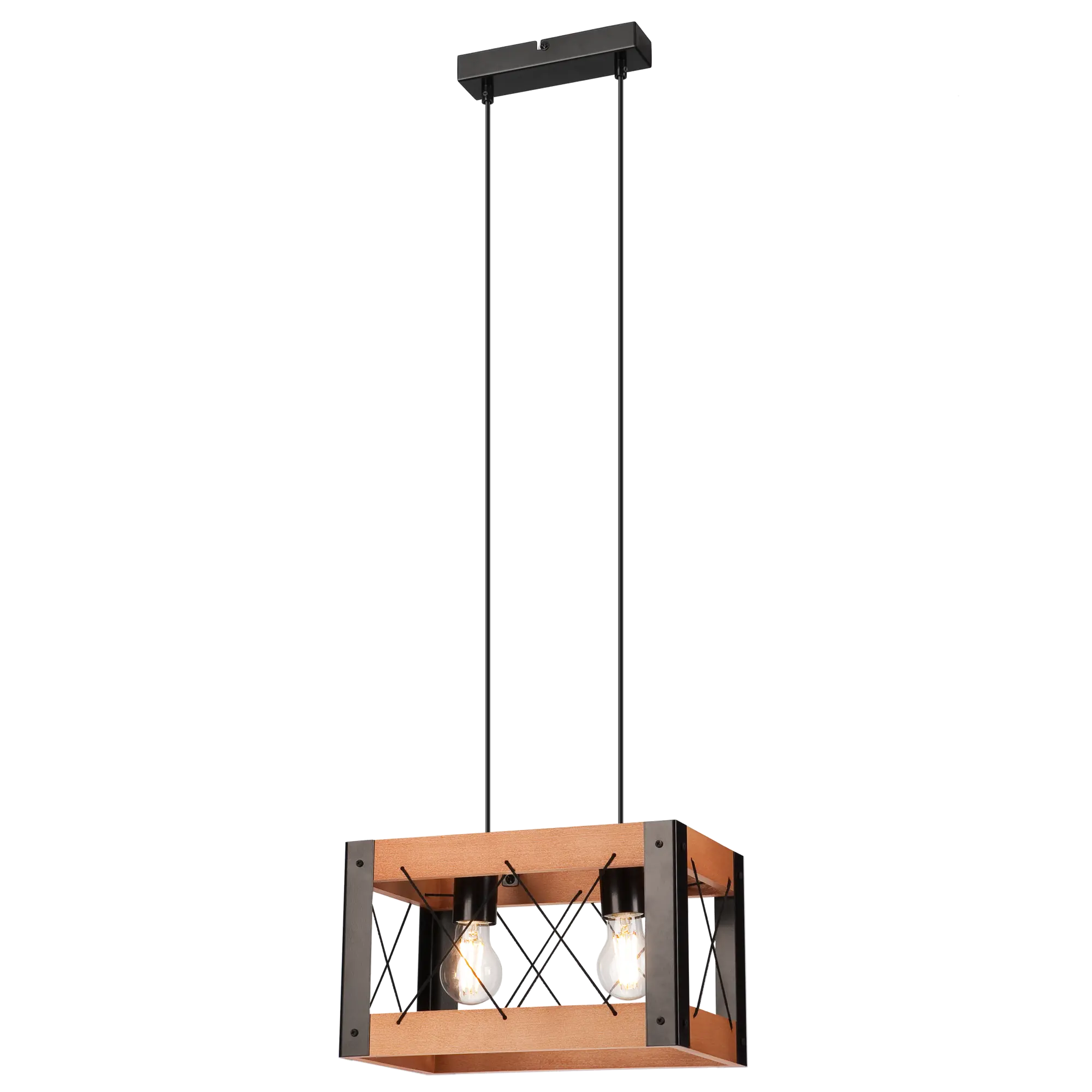 Lampa wisząca Frida czarna z rustykalnym drewnem 2 x E27 Lamkur - 4