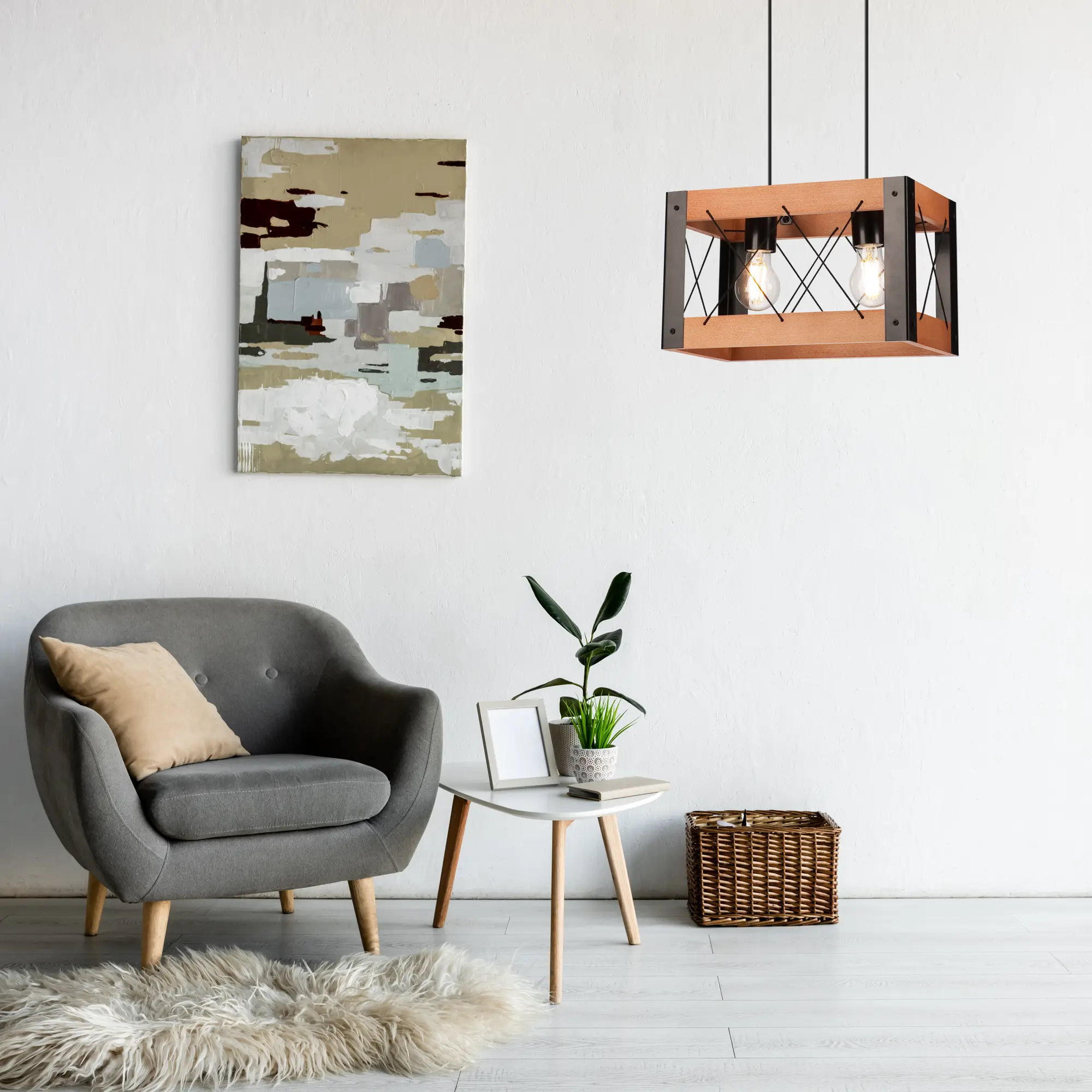 Lampa wisząca Frida czarna z rustykalnym drewnem 2 x E27 Lamkur - 3