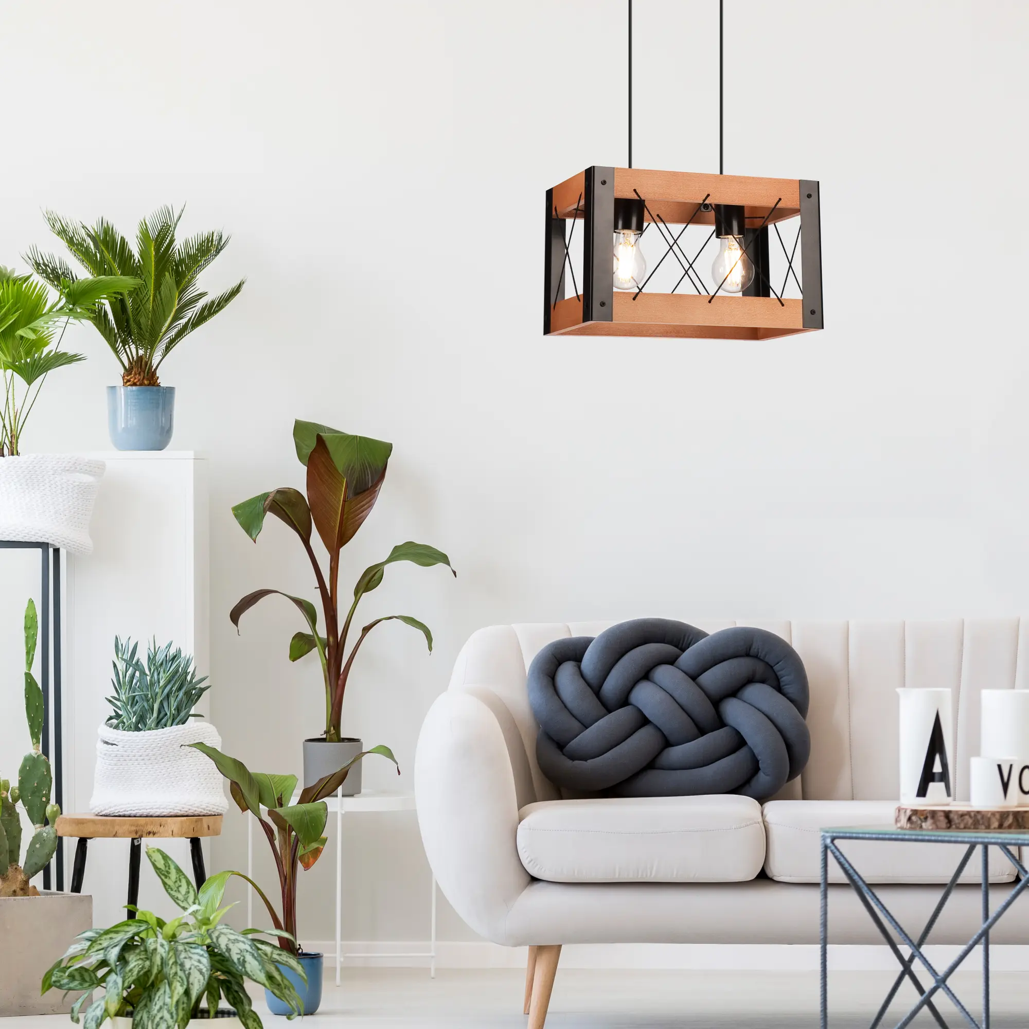 Lampa wisząca Frida czarna z rustykalnym drewnem 2 x E27 Lamkur - 2