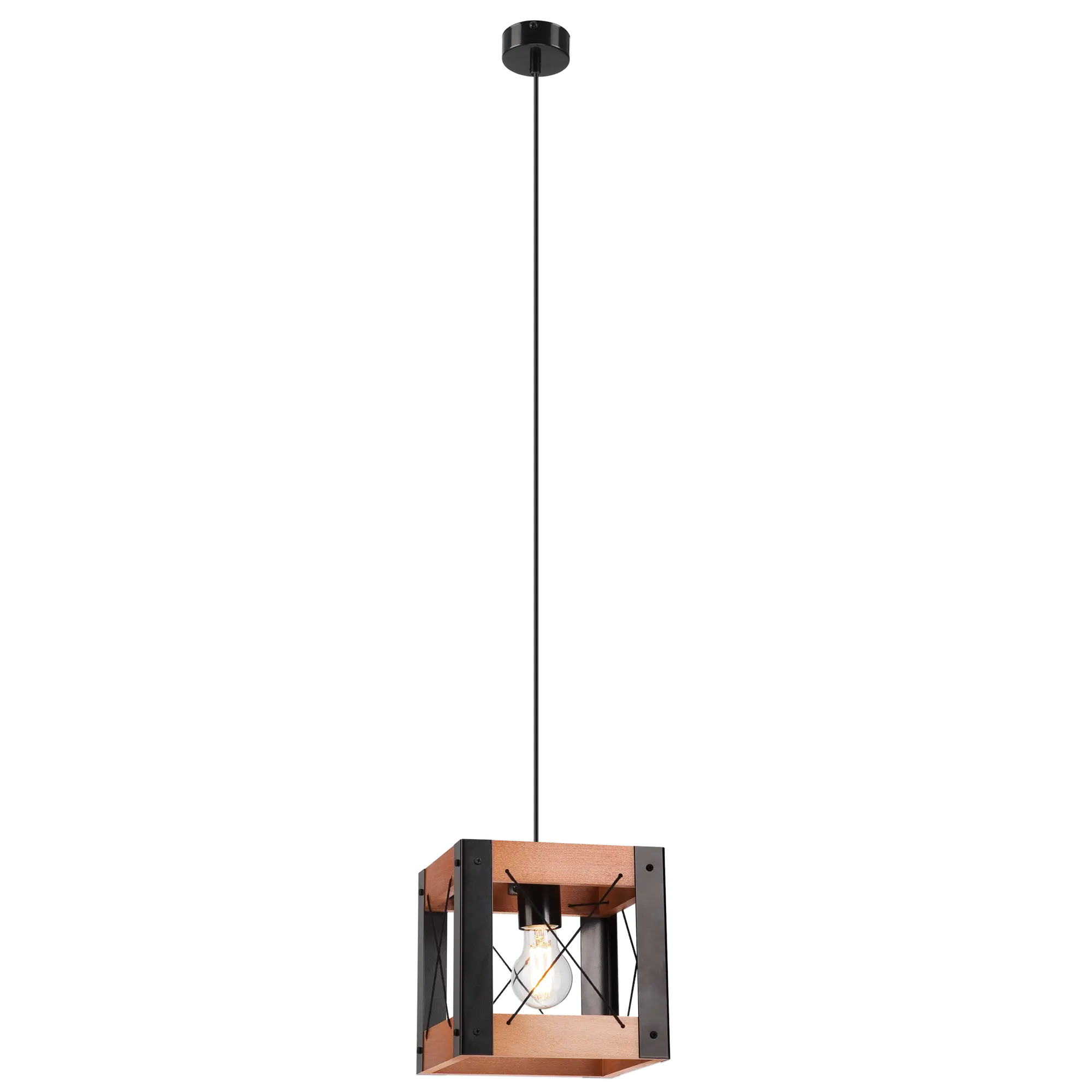 Lampa wisząca Frida czarna z rustykalnym drewnem E27 Lamkur - 4