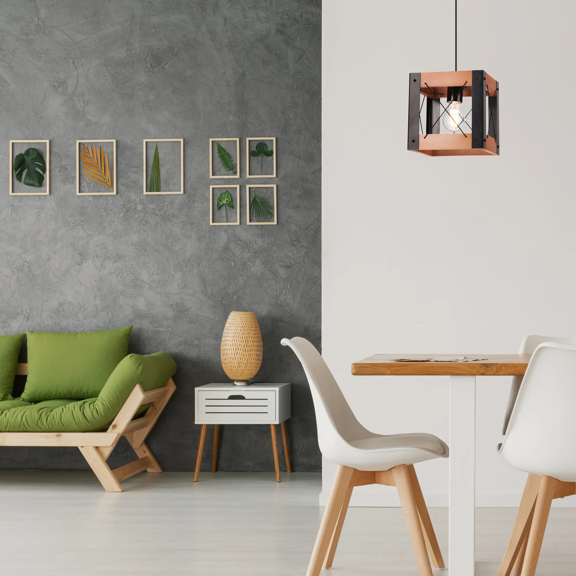 Lampa wisząca Frida czarna z rustykalnym drewnem E27 Lamkur - 2