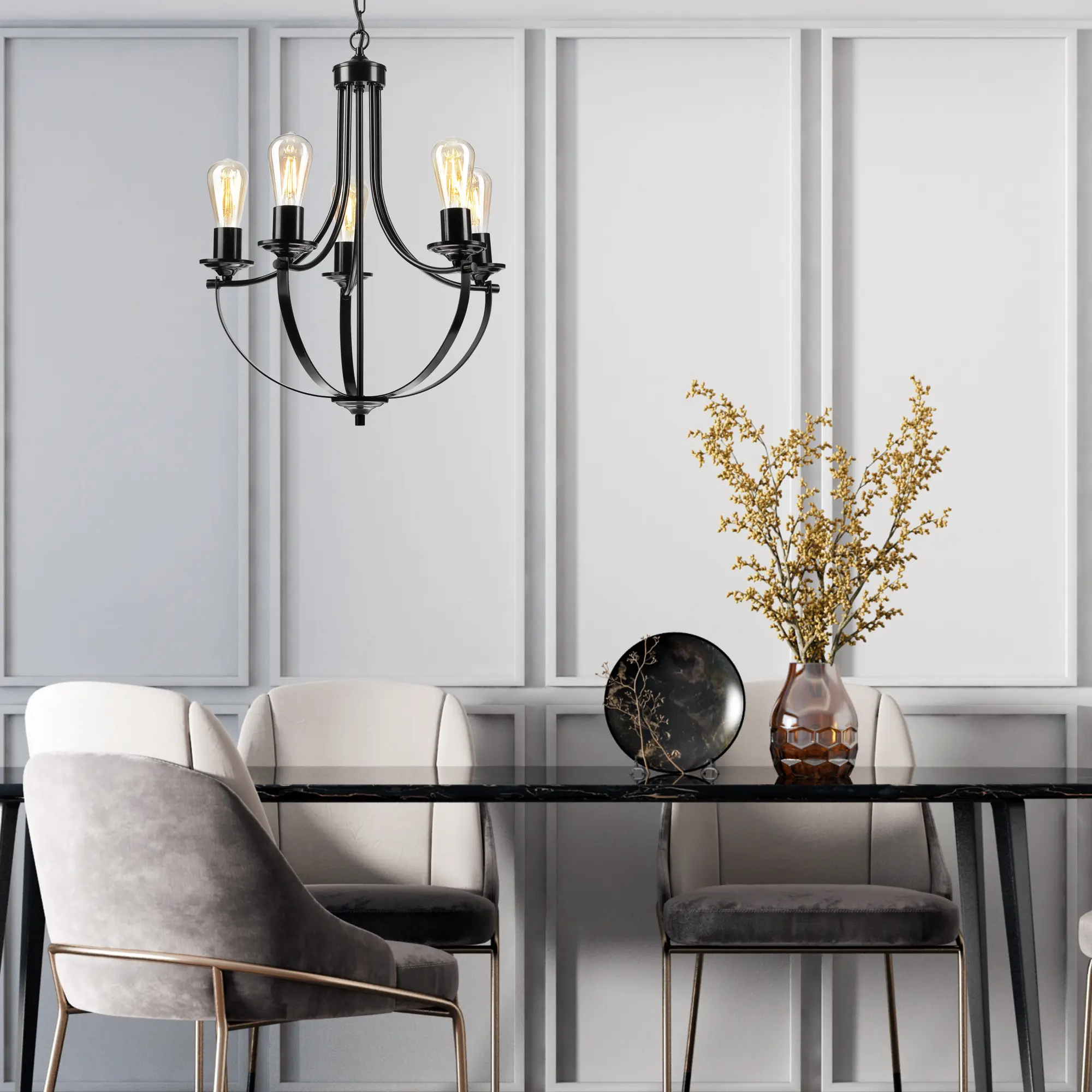 Lampa wisząca Gina czarna 5 x E27 Lamkur - 2