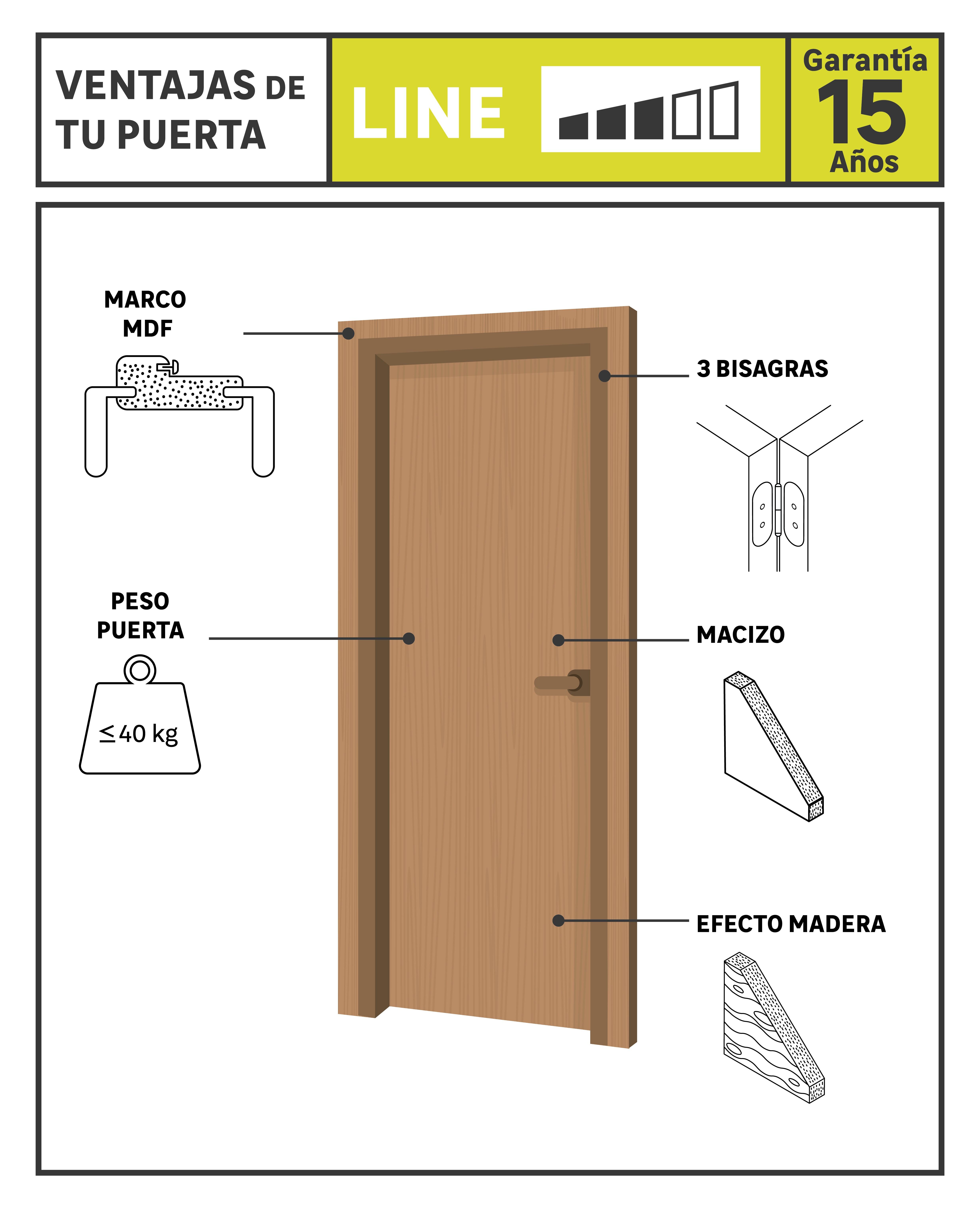 Puerta de interior abatible ciega maciza melamina Line Berna roble miel apertura izquierda cerco de 9x2 anchura 62.5cm - 5