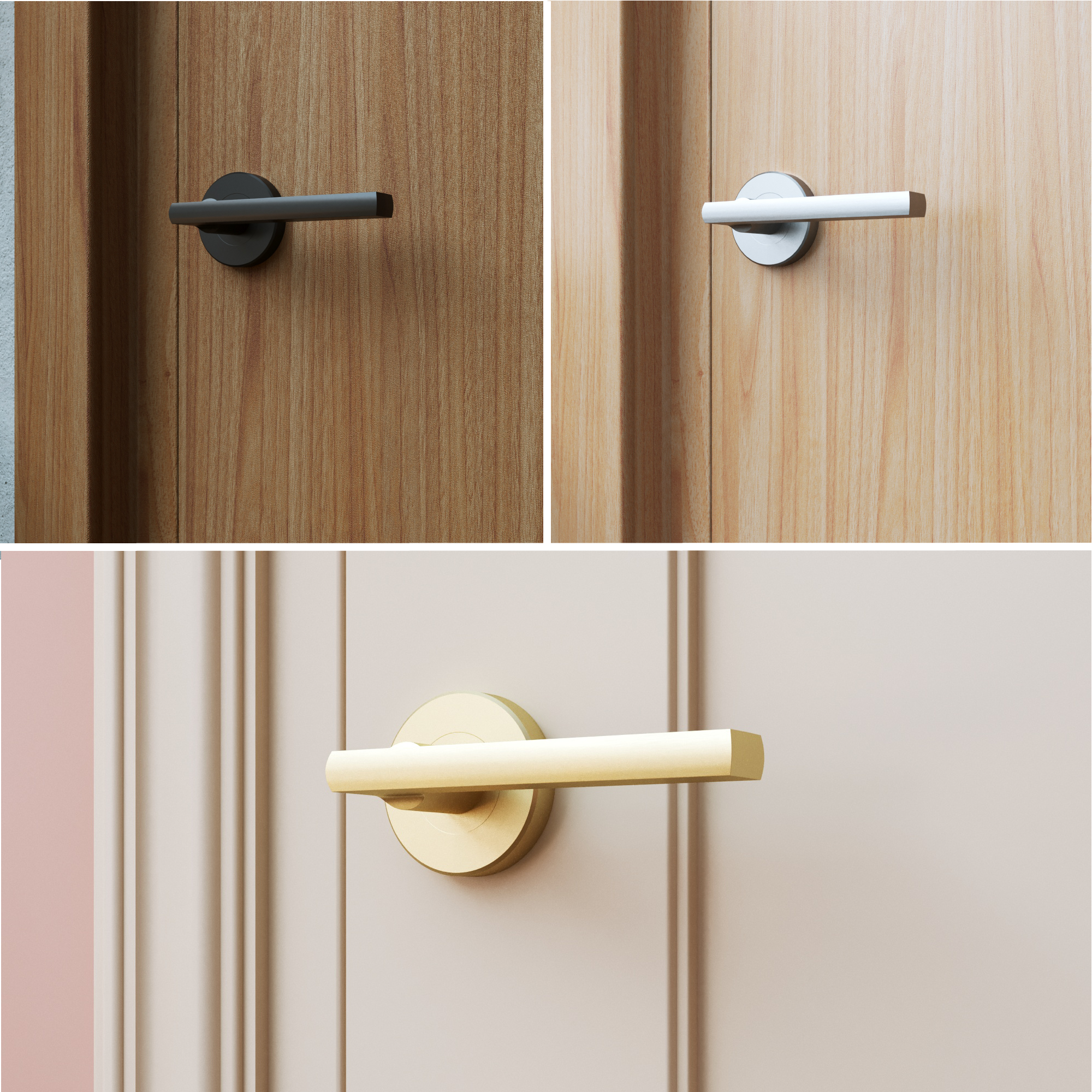 Poignée de porte sur rosace INSPIRE déclinée en 3 finitions : noir mat, nickel et laiton brossé - 4