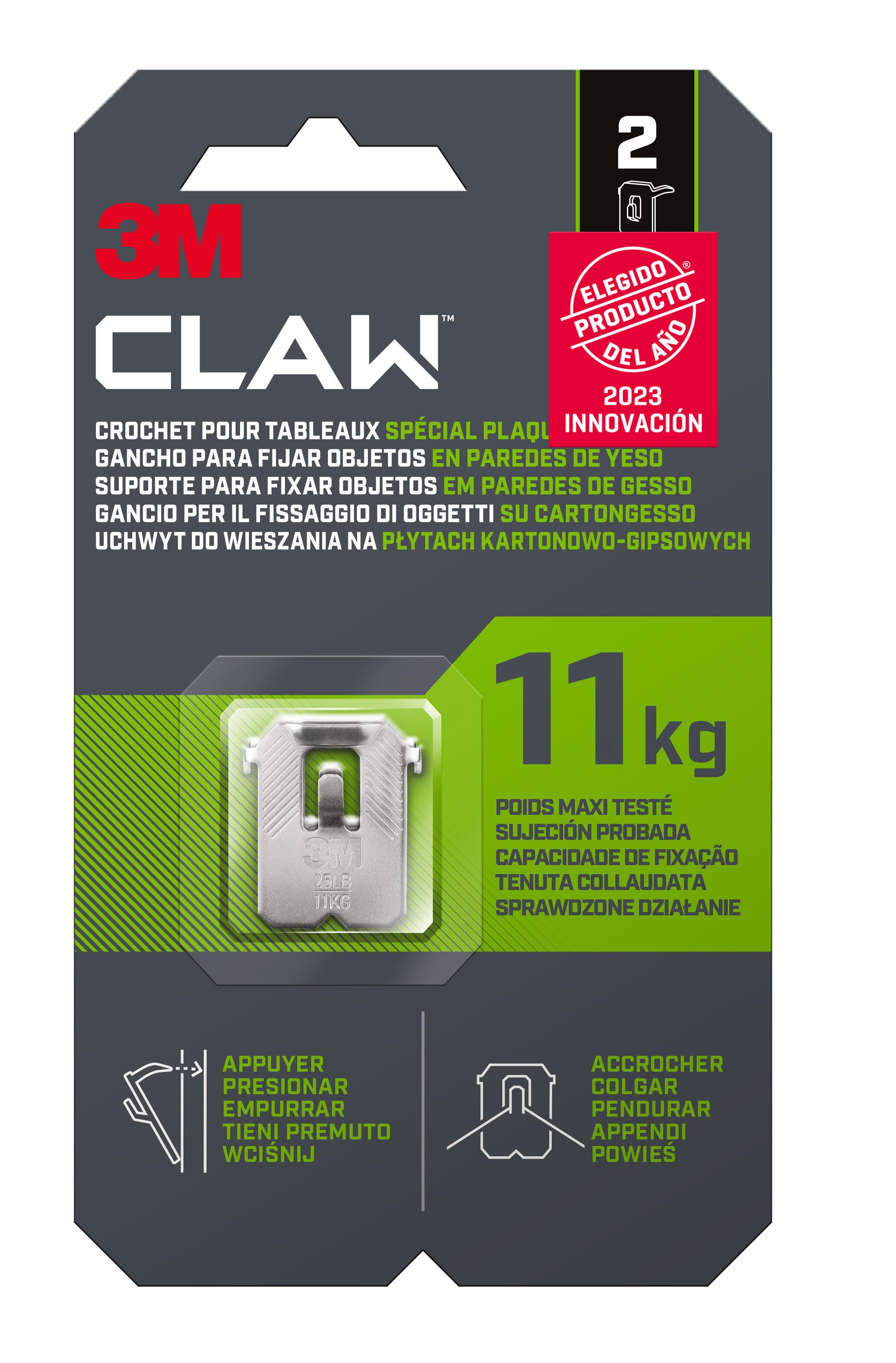 2 ganchos para cuadros 3m claw, 11 kg de carga máxima