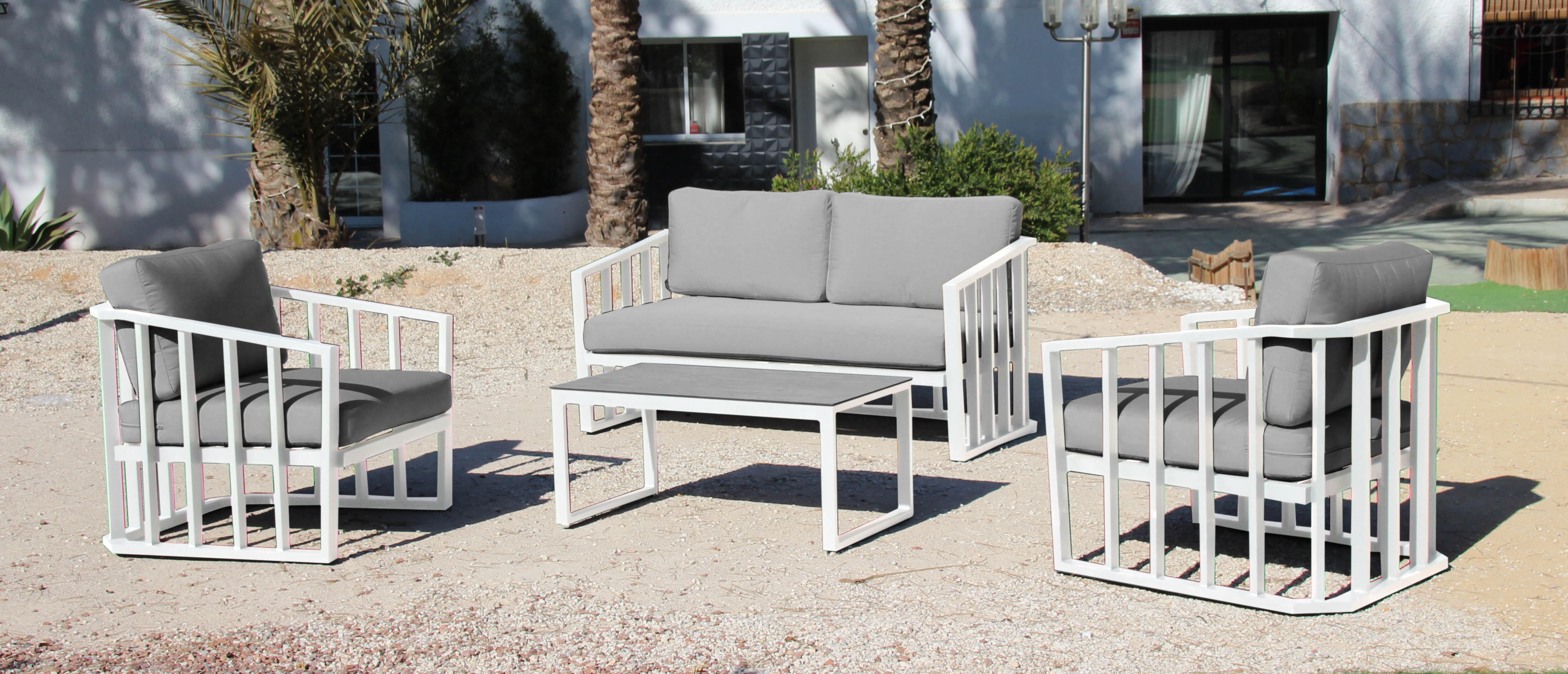 Conjunto de jardín conil blanco de 4 plazas