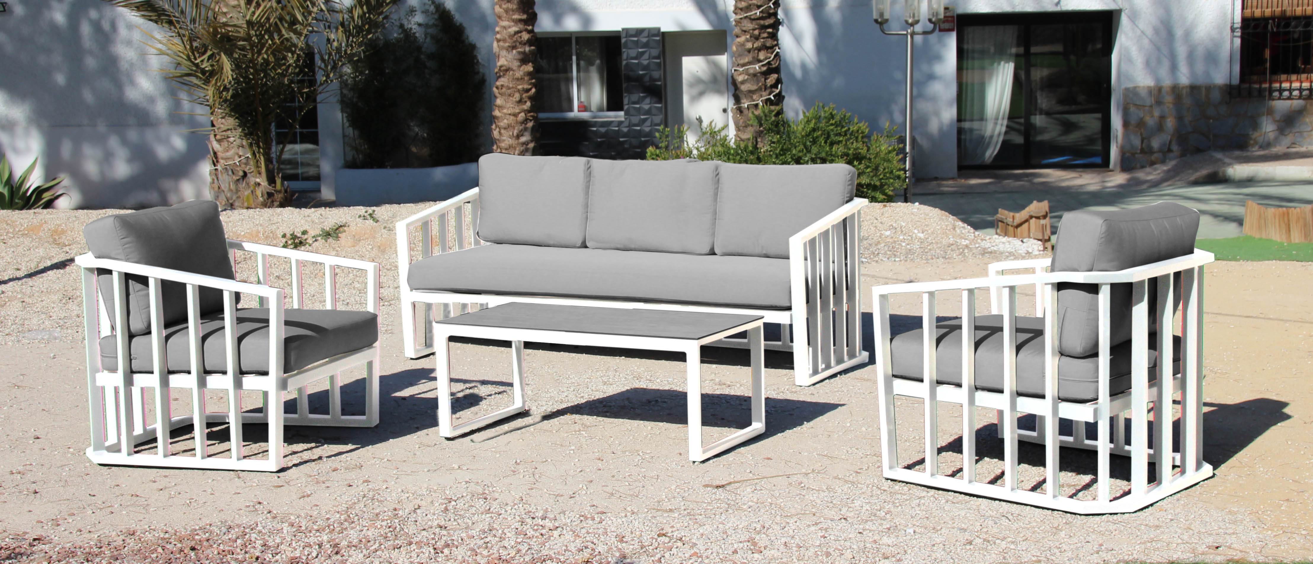 Conjunto de jardín conil blanco de 5 plazas