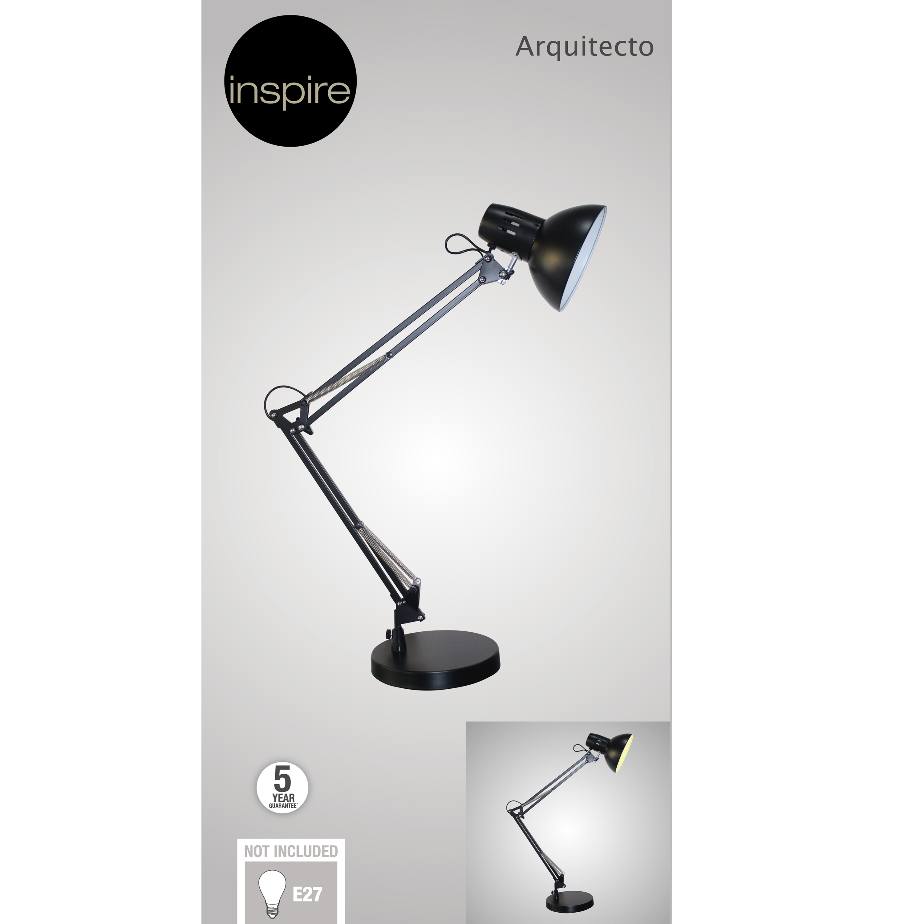 Lampe de bureau Arquitecto, acier, noir, H.60 cm INSPIRE, E27 - 2