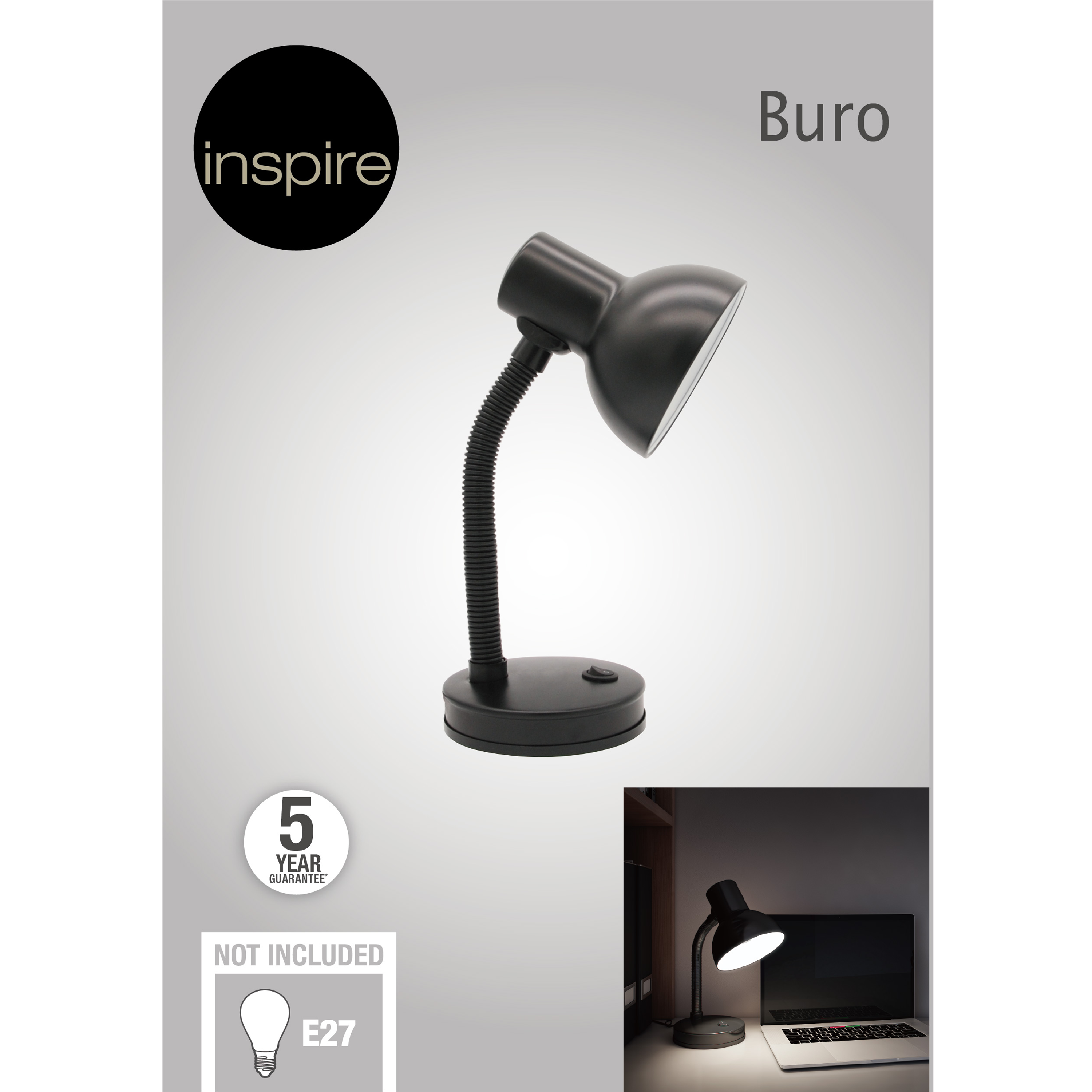 Candeeiro de mesa INSPIRE BURO E27 D35CM 1 LUZ  PRETO - 7