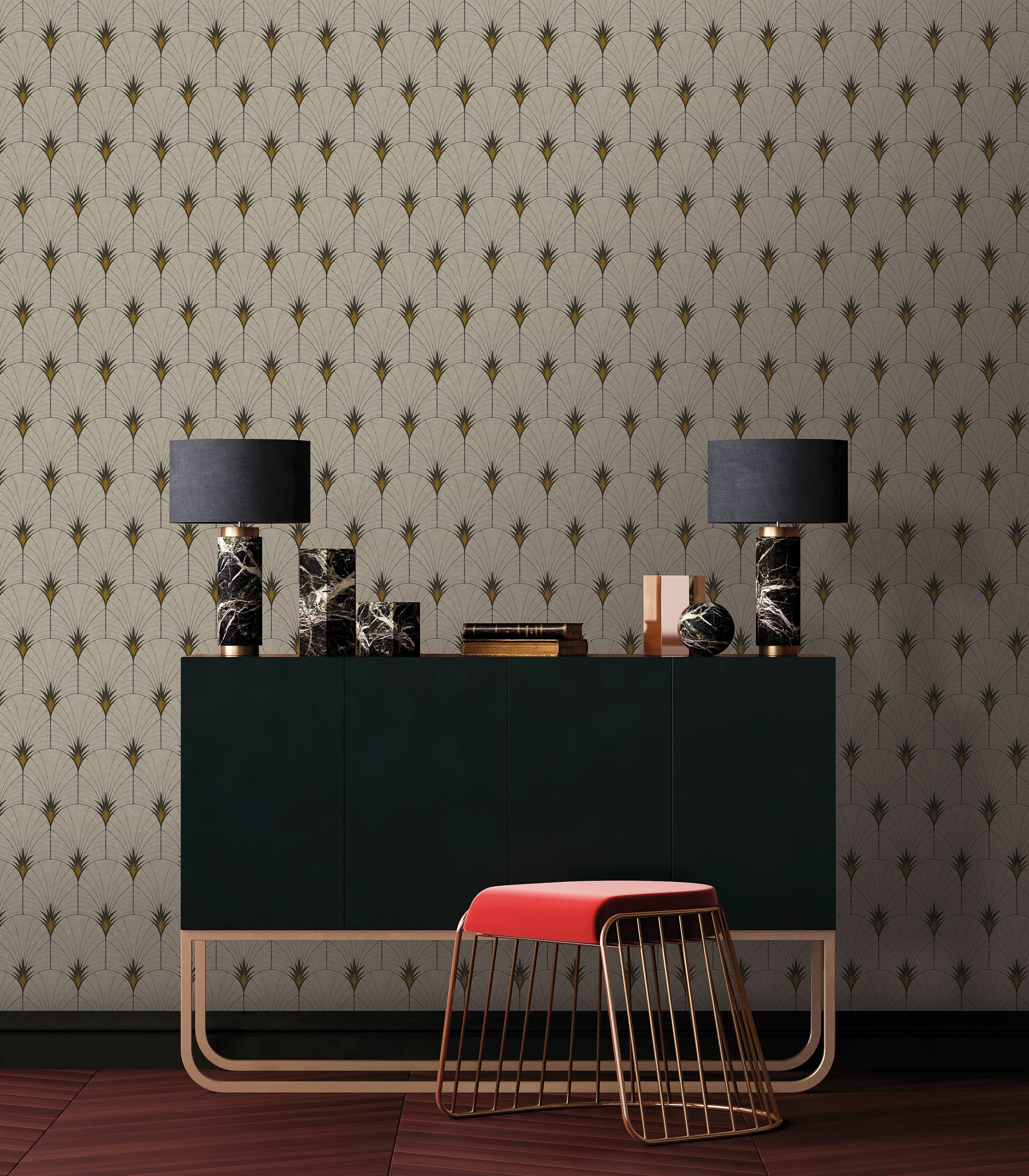 Papel pintado vinilo abstracto eco art deco beige