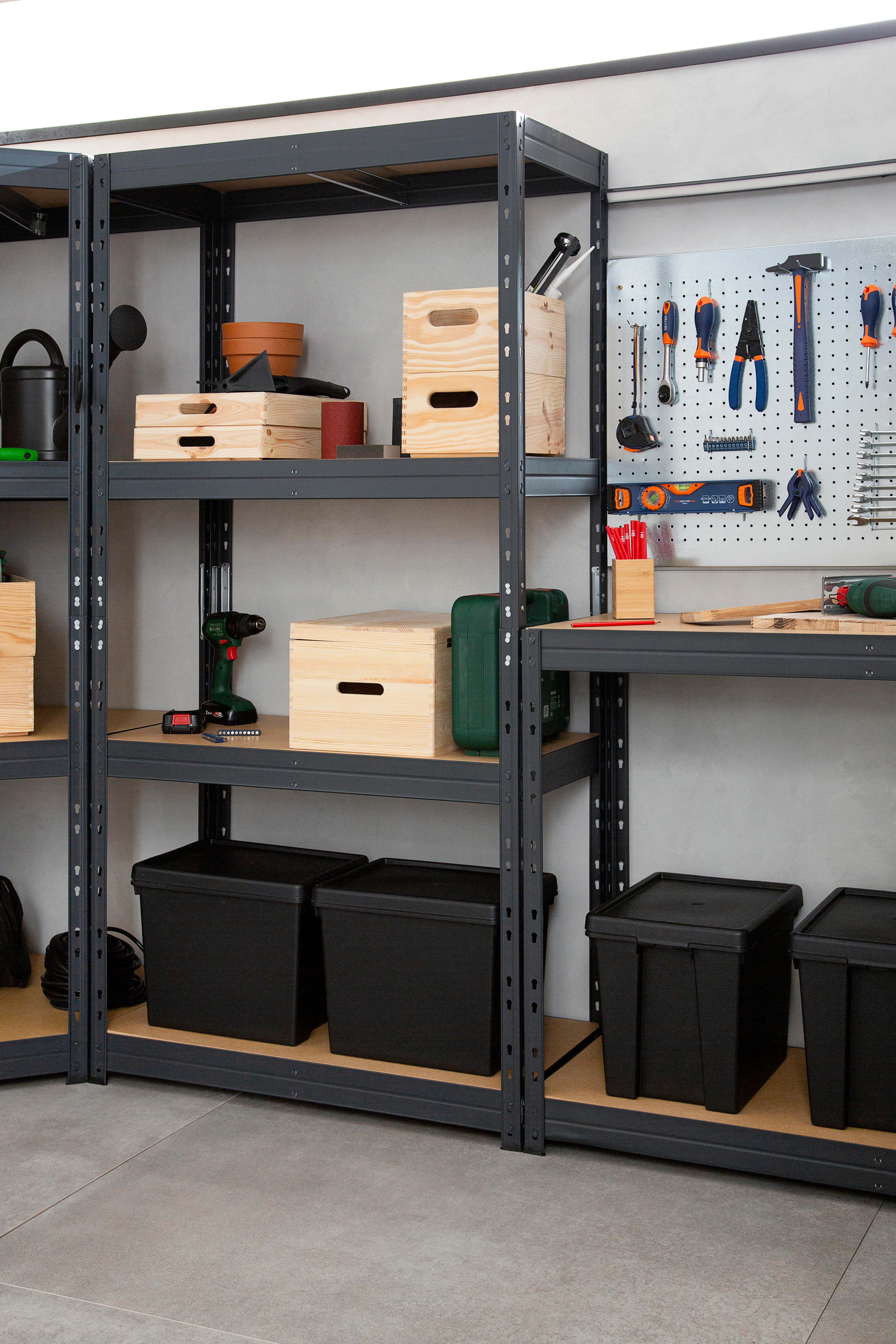 Estante metálica preto 4 prateleiras MDF 90x45x180 cm 360 kg Ar Shelving - 5