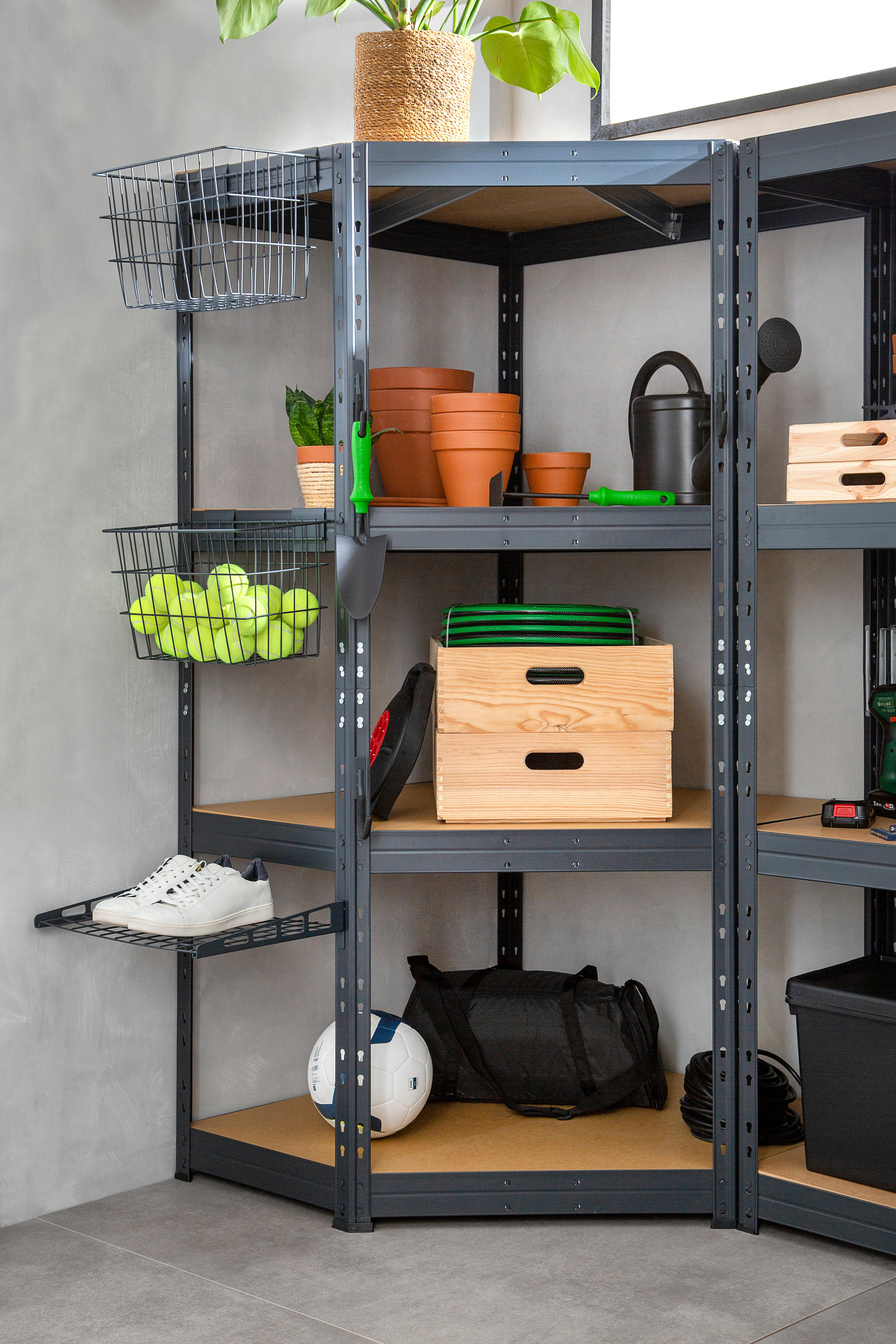 Estante metálica de canto 4 prateleiras madeira 180x90x45 cm 250 kg Ar Shelving - 4