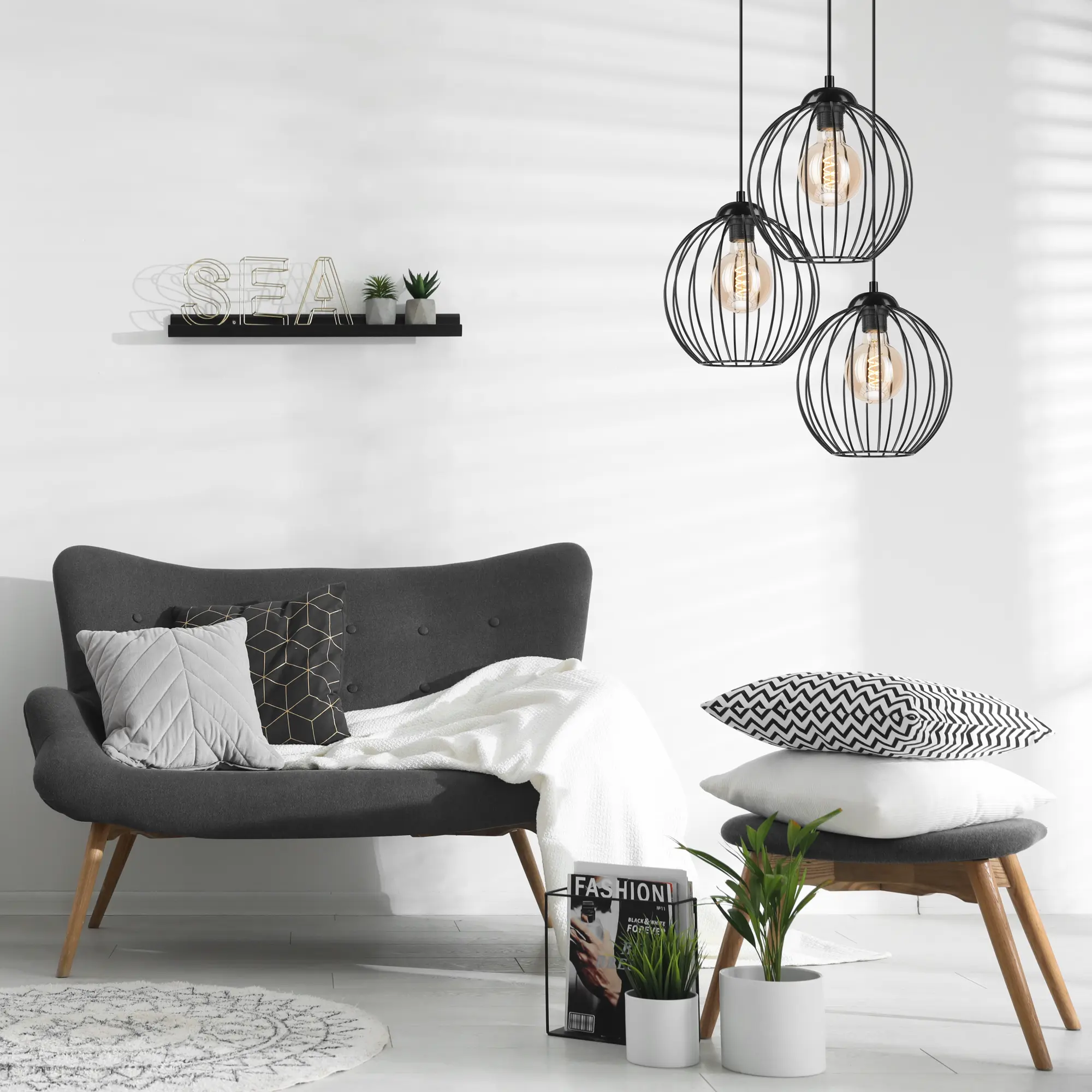 Lampa wisząca Zoya czarna 3 x E27 Lamkur - 3