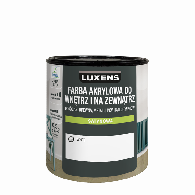 Farba akrylowa do wnętrz i na zewnątrz Luxens 0.5 l White Satynowa