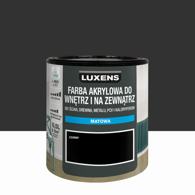 Farba akrylowa do wnętrz i na zewnątrz Luxens 0.5 l Black 0 Matowa