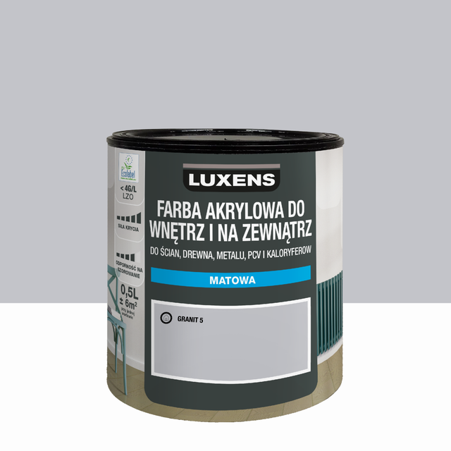 Farba akrylowa do wnętrz i na zewnątrz Luxens 0.5 l Granit 5 Matowa