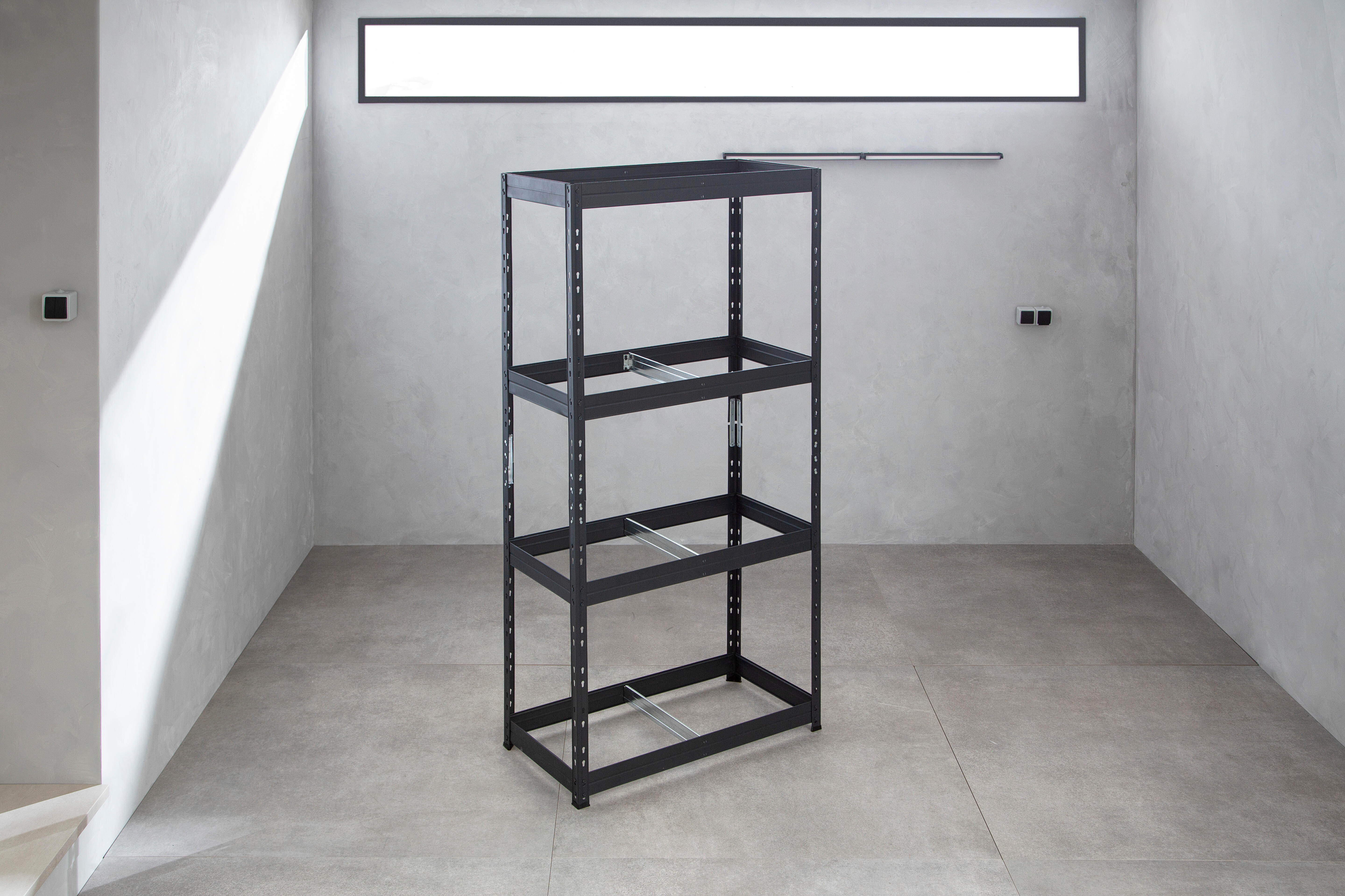 Estante metálica preto 4 prateleiras MDF 90x45x180 cm 360 kg Ar Shelving - 11