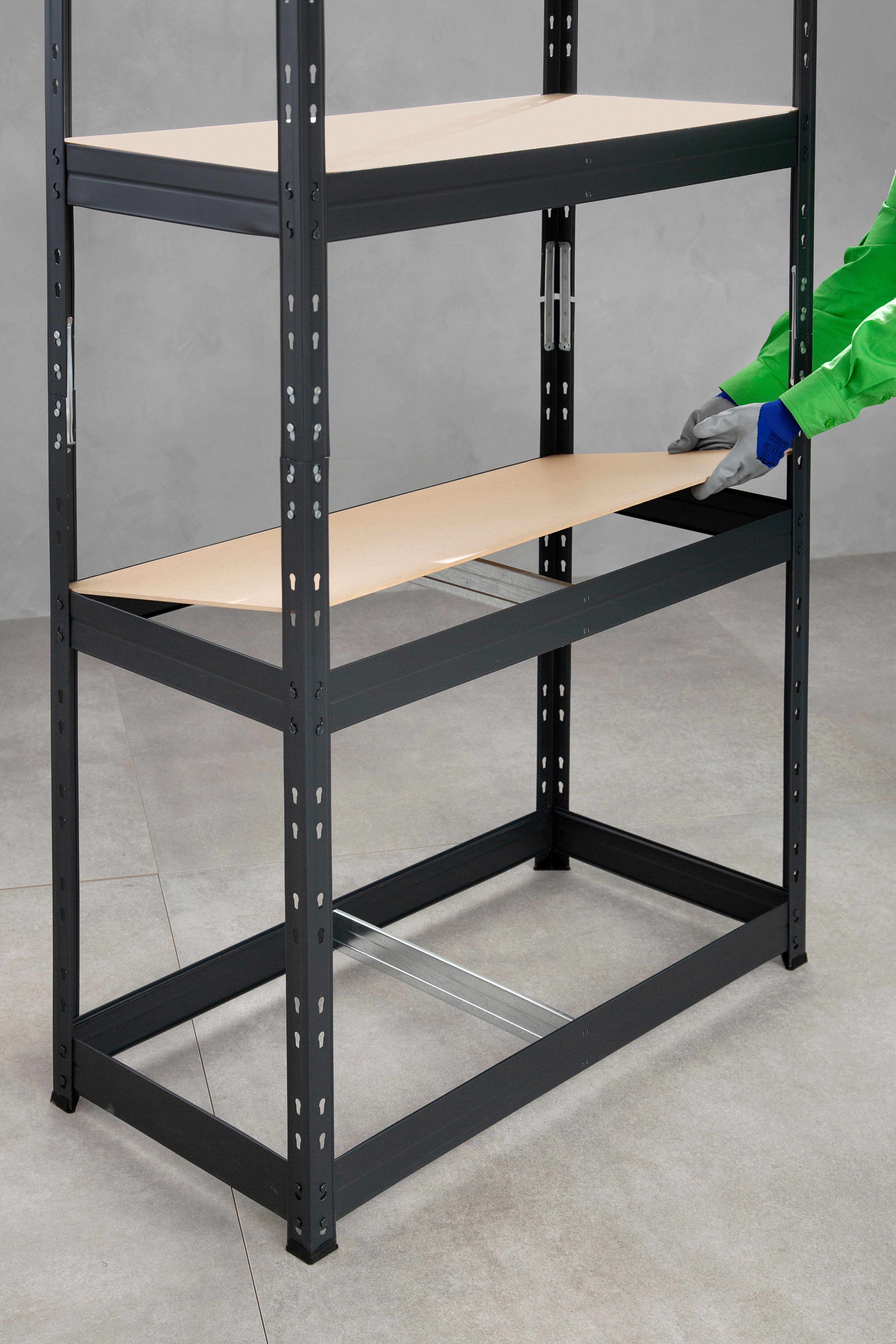 Estante metálica preto 4 prateleiras MDF 90x45x180 cm 360 kg Ar Shelving - 21