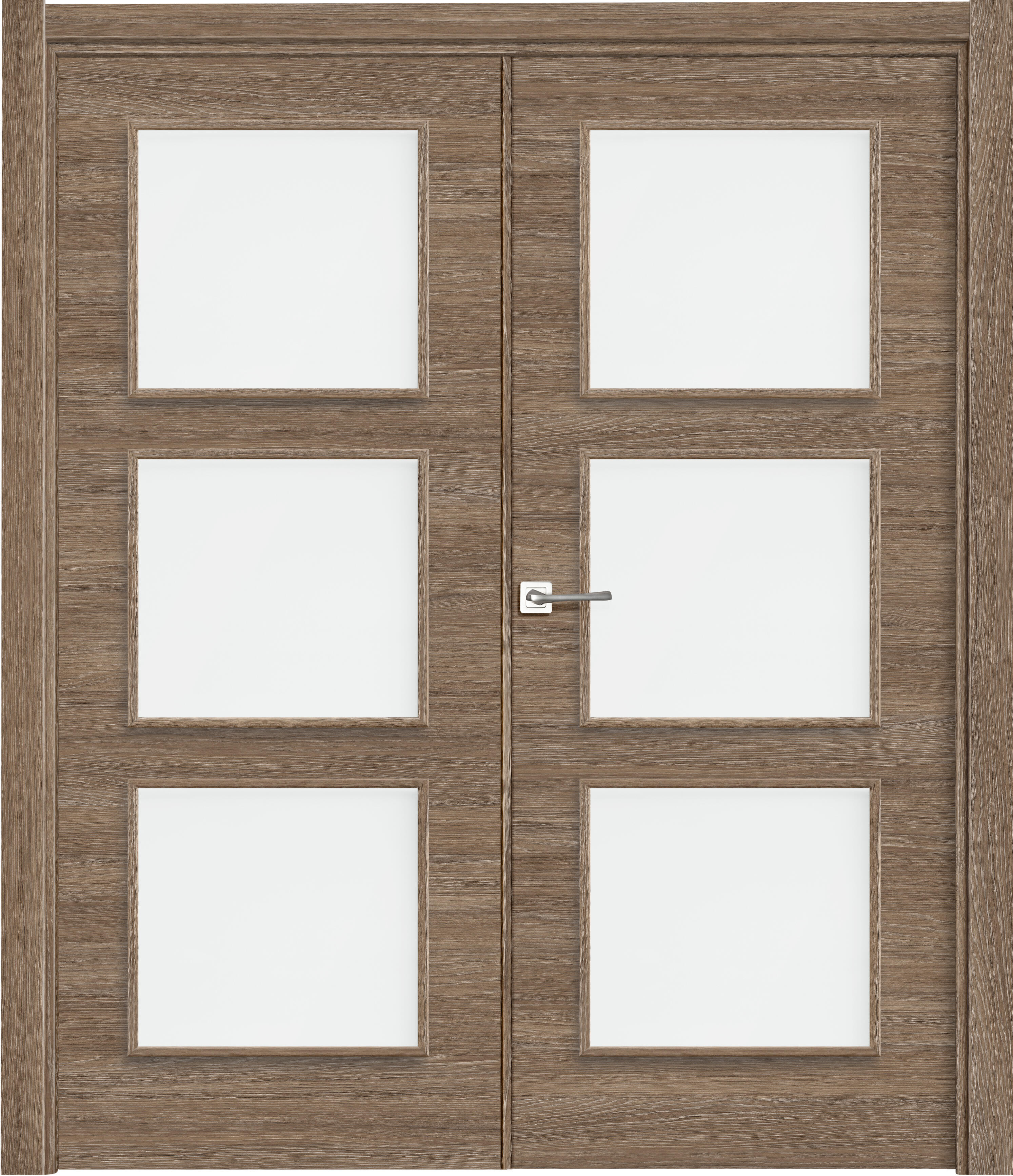 Puerta de interior abatible doble vidriera con cristal incluido estructura maciza acabado laminado serie line oslo coffe nogal apertura derecha cerco de 70 x 30 anchura 145 cm