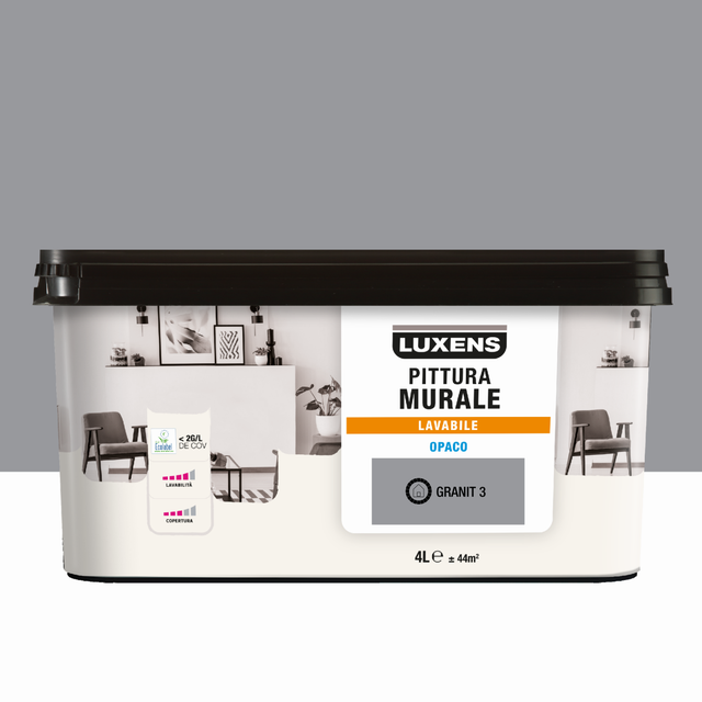 Pittura per interni per parete e soffitto lavabile, LUXENS Opaca grigio granit 3 opaco, 4 L