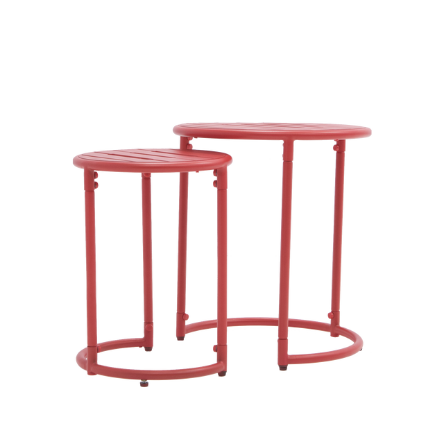 Tavolo a nido d'ape in acciaio con piano in metallo rosso Ø41cm