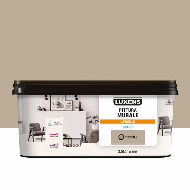 Pittura per interni per parete e soffitto lavabile, LUXENS Opaca marrone trench 5 opaco, 2.5 L