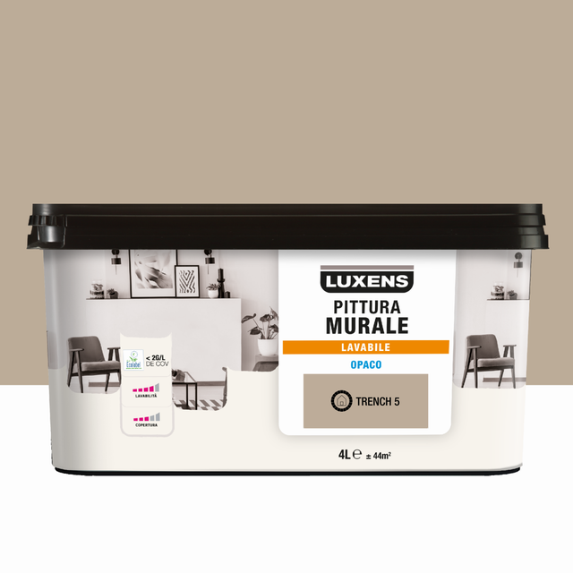 Pittura per interni per parete e soffitto lavabile, LUXENS Opaca marrone trench 5 opaco, 4 L