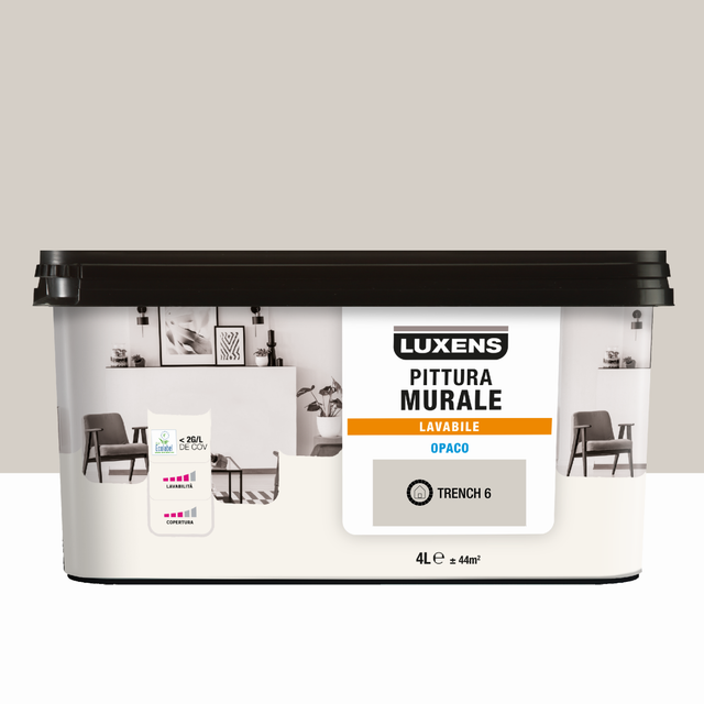 Pittura per interni a base acqua lavabile per parete e soffitto, LUXENS Beige Trench 6 opaco, 4 L