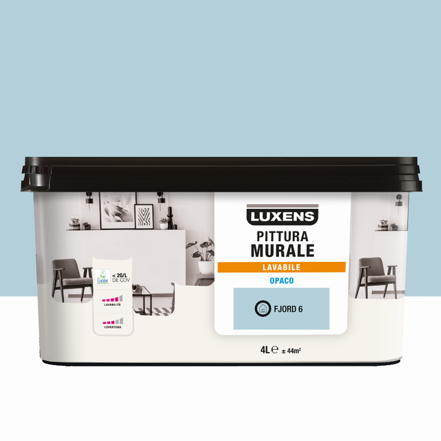 Pittura per interni per parete e soffitto lavabile, LUXENS murale blu fjord 6 opaco, 2.5 L