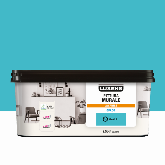 Pittura per interni per parete e soffitto lavabile, LUXENS Opaca blu miami 4 opaco, 2.5 L