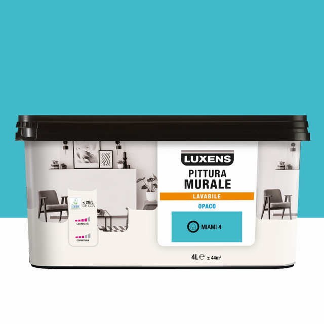Pittura per interni per parete e soffitto lavabile, LUXENS murale blu miami 4 opaco, 4 L