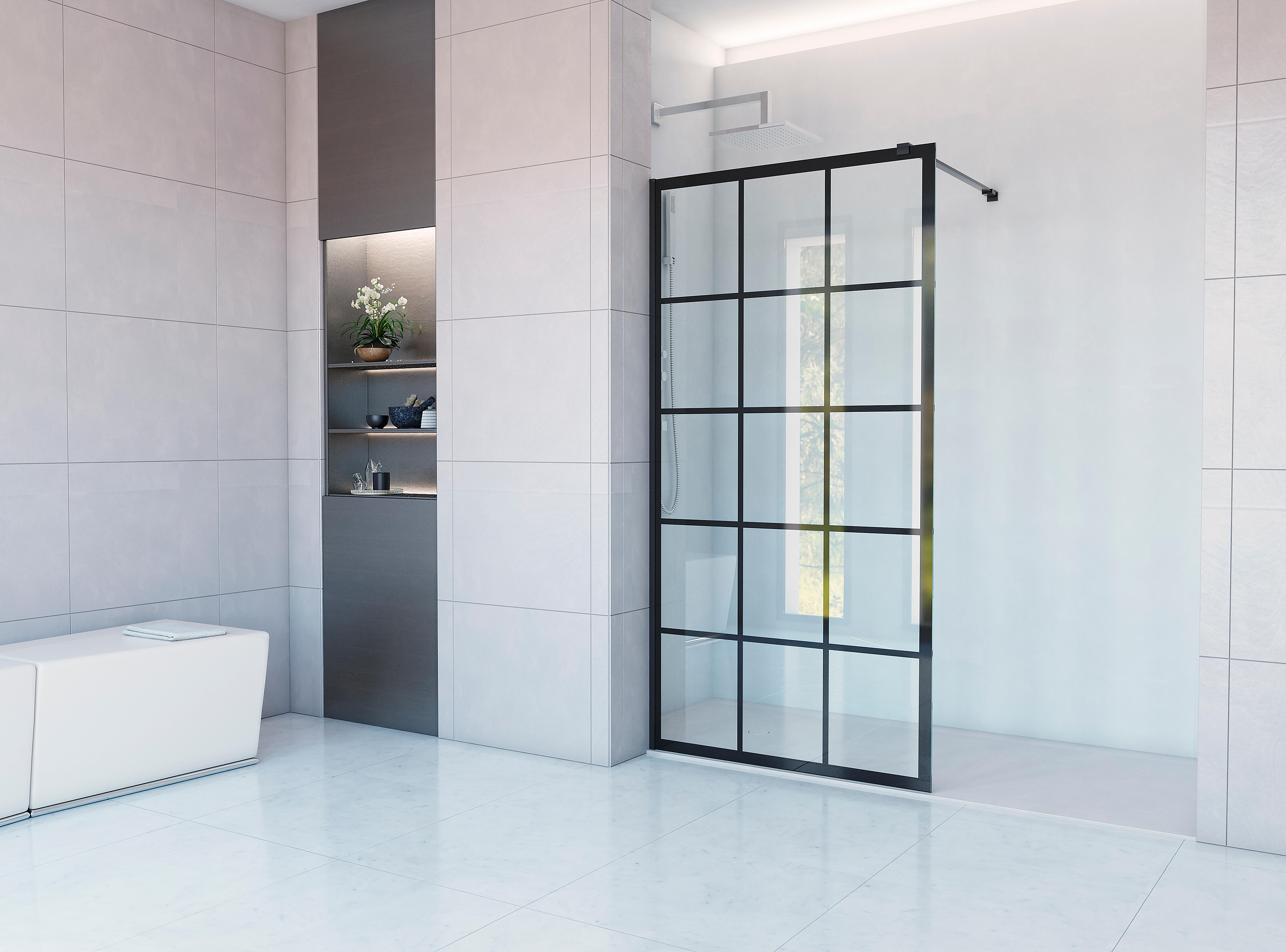 Mampara de ducha fija transparente fixed perfil aluminio negro (79-80)x195 cm cristal 6mm reversible antical marca glassinox