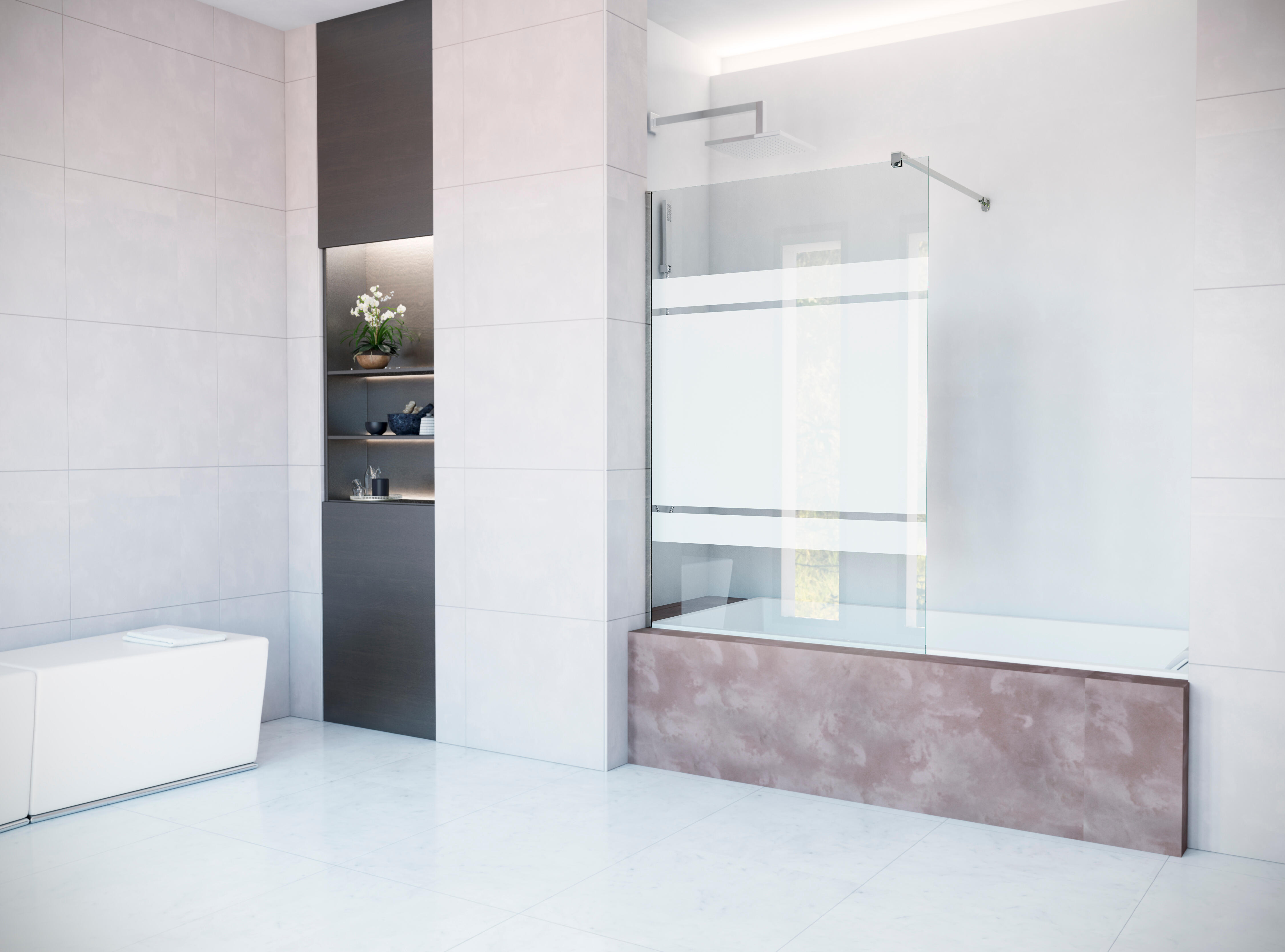 Mampara de bañera 1 hoja fijo fixed serigrafiado perfil cromado 85x150 cm