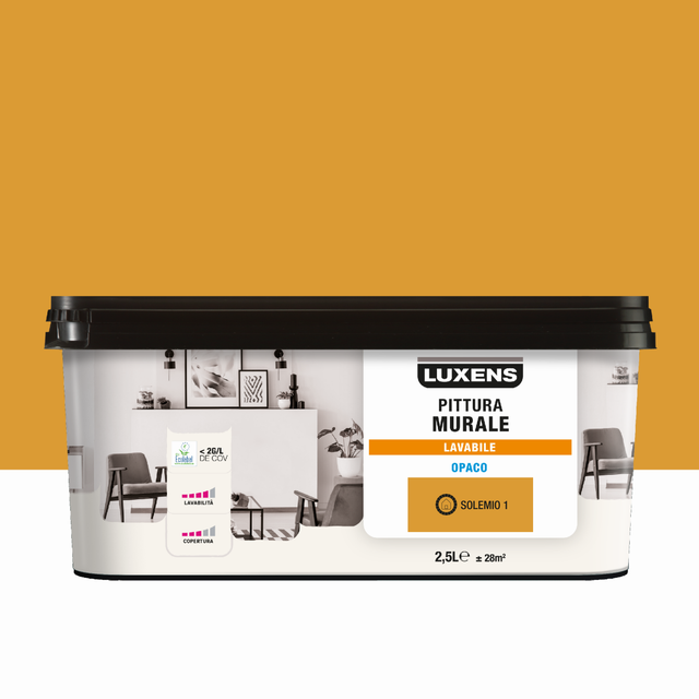 Pittura per interni per parete e soffitto lavabile, LUXENS murale giallo solemio 1 opaco, 2.5 L