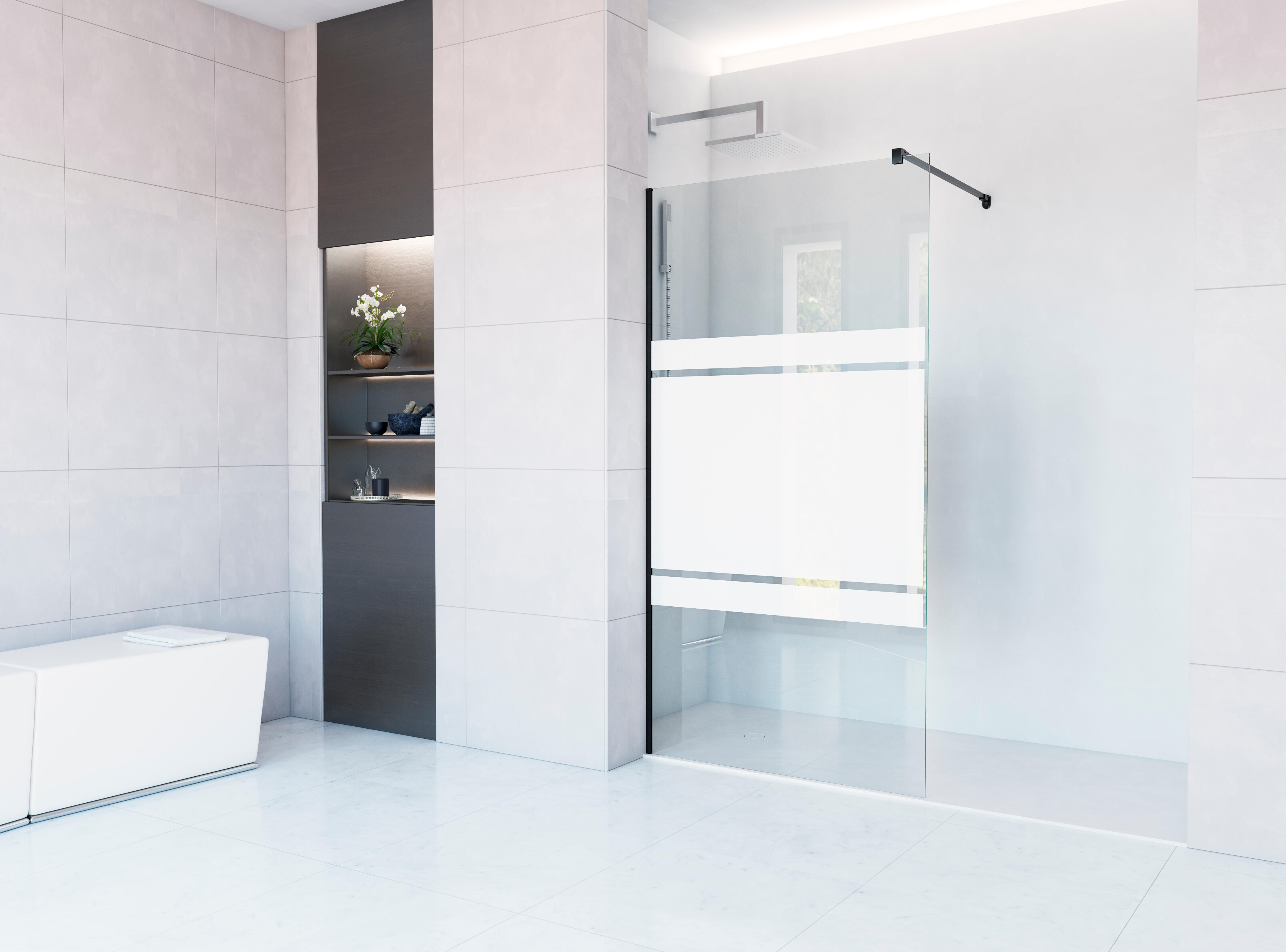 Mampara de ducha fija serigrafiada fixed perfil aluminio negro (119-120)x195 cm cristal 8mm reversible glassinox