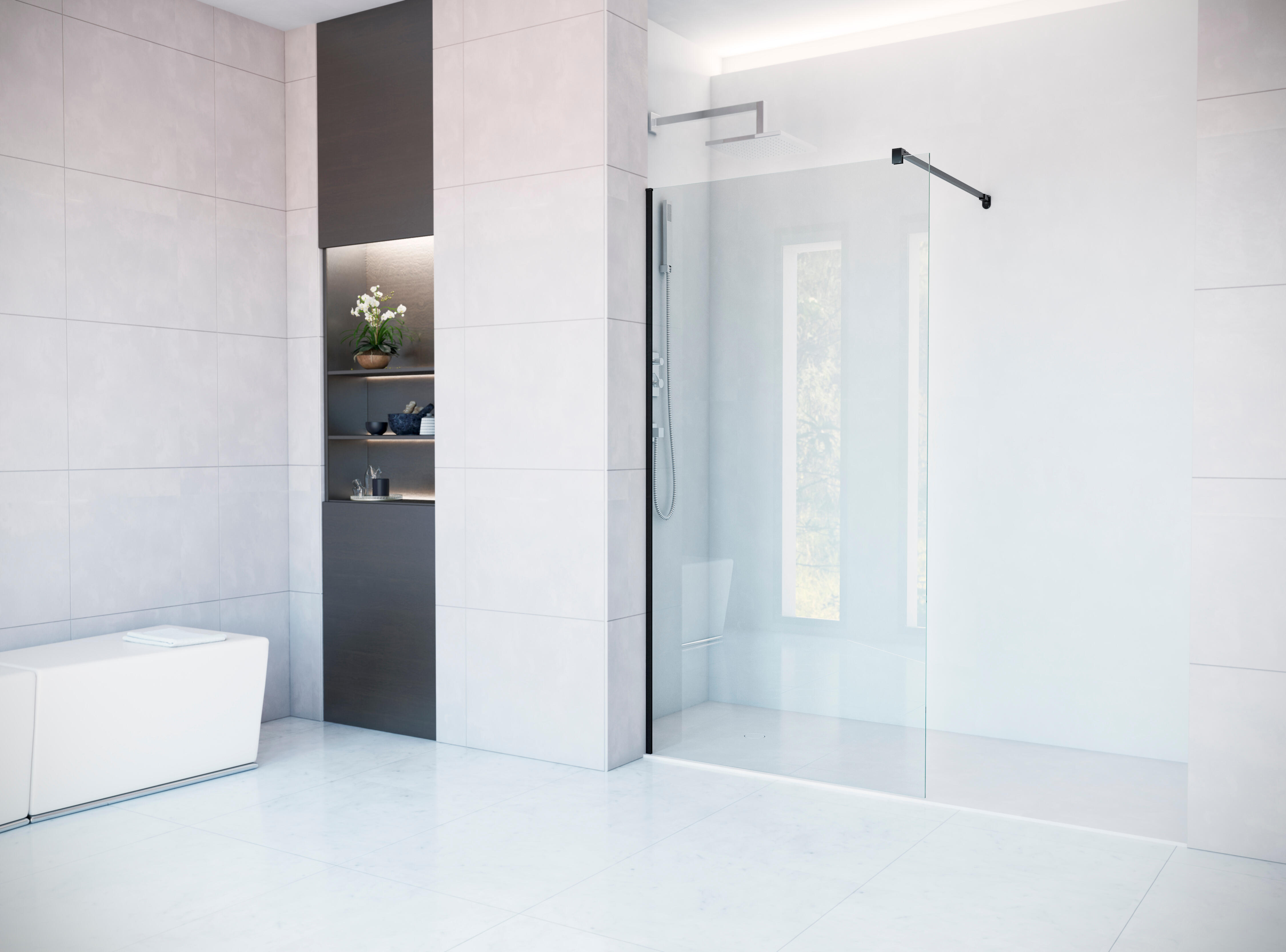 Mampara de ducha fija transparente fixed perfil aluminio negro (79-80)x195 cm cristal 6mm reversible antical marca glassinox