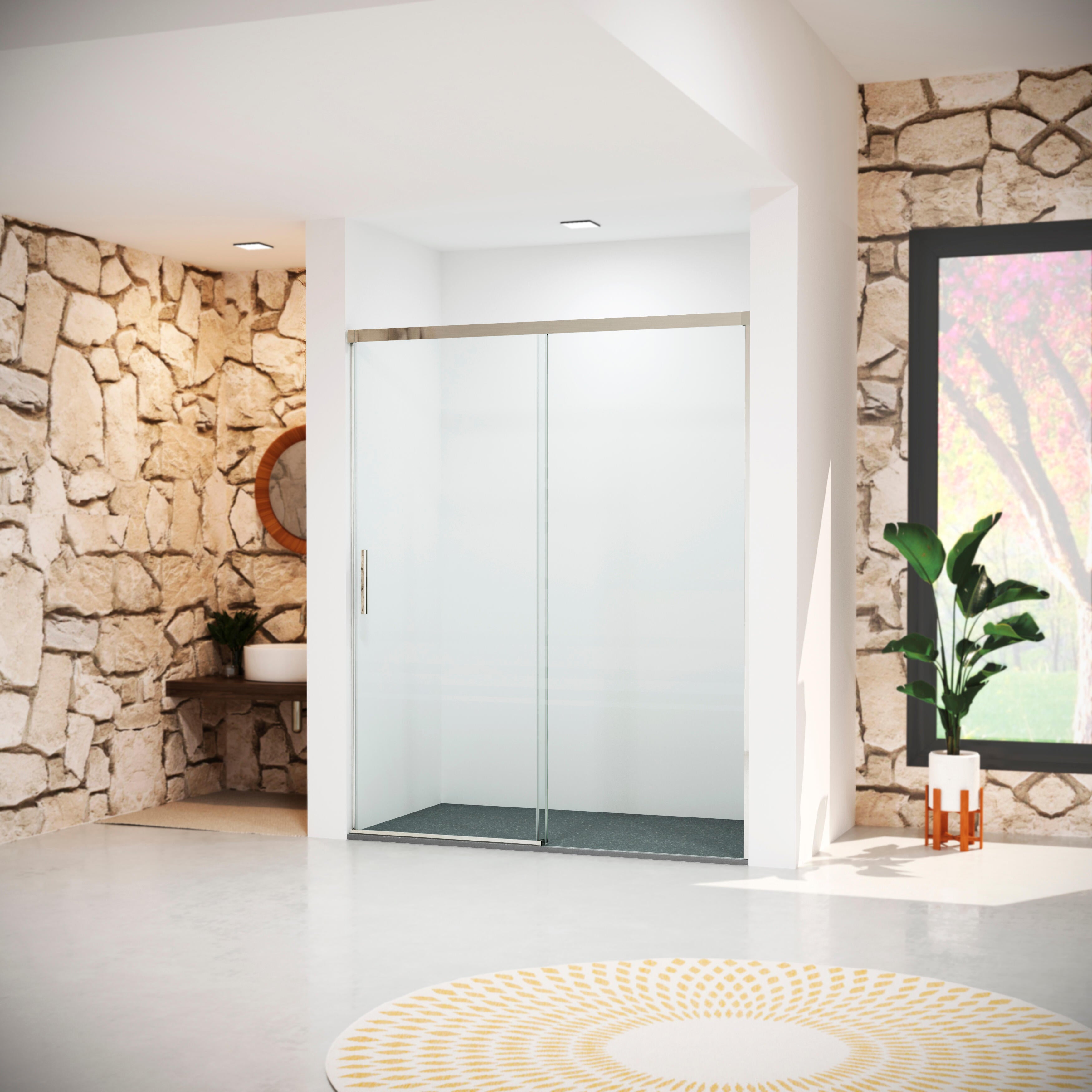 Mampara de ducha frontal 1 fijo + 1 puerta corredera transparente Vitria perfil aluminio cromo (180-200)x199.2 cm cierre de sobreponer marca Glassinox - 8