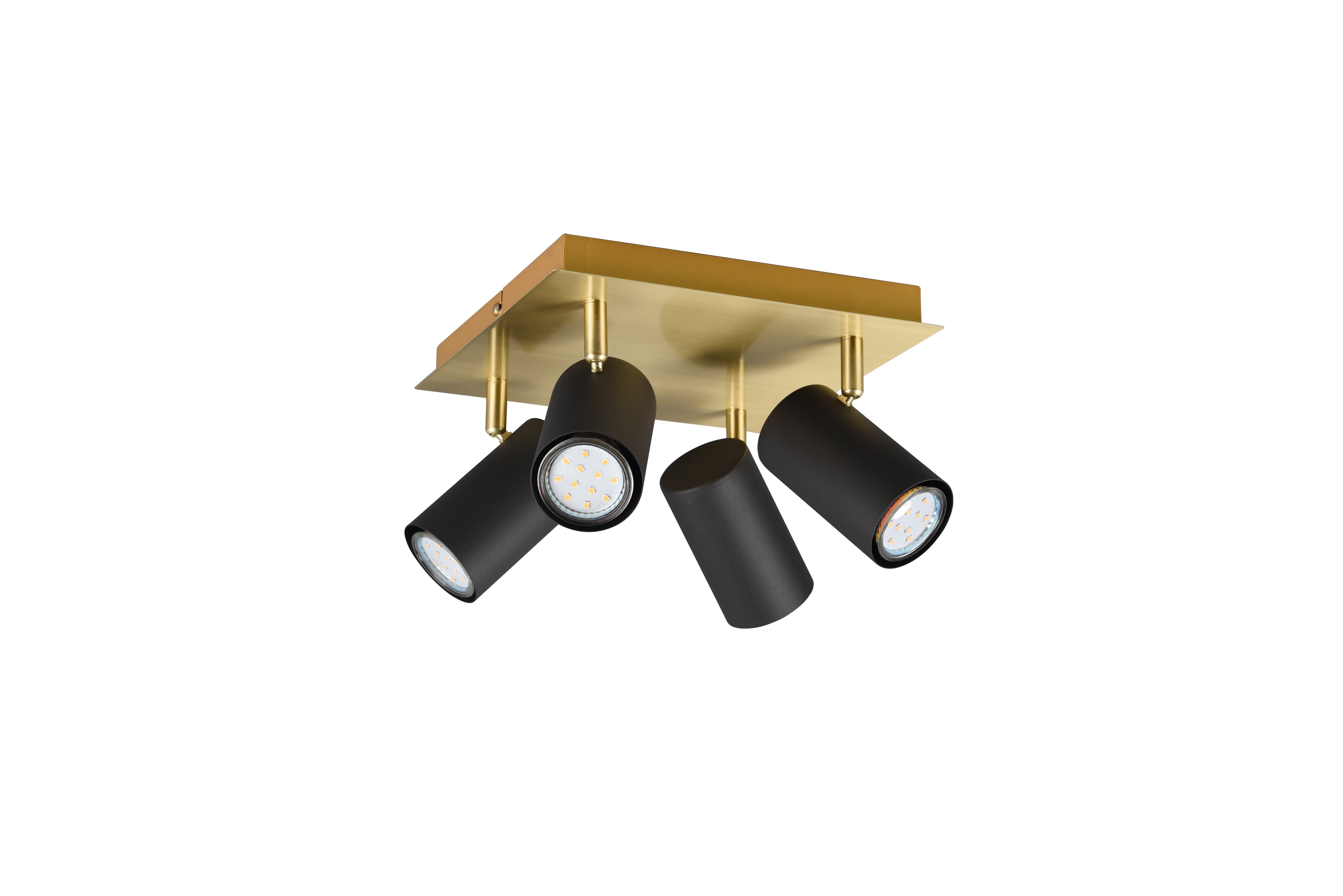 Plafón marley 4 luces gu10 negro/oro