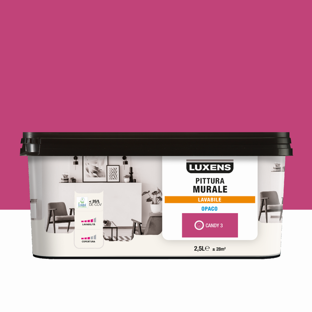 Pittura per interni per parete e soffitto lavabile, LUXENS murale rosa candy 3 opaco, 2.5 L