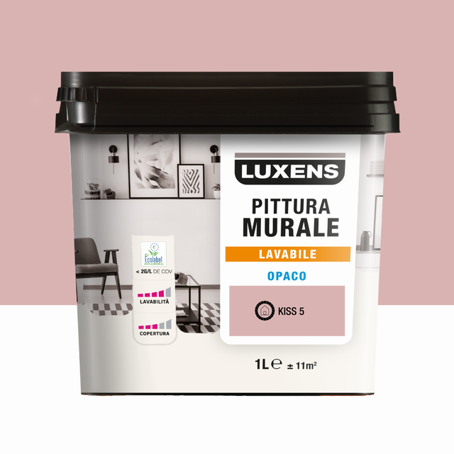 Pittura per interni per parete e soffitto lavabile, LUXENS murale rosa kiss 5 opaco, 1 L