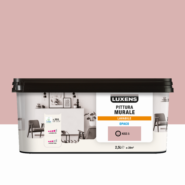 Pittura per interni per parete e soffitto lavabile, LUXENS murale rosa kiss 5 opaco, 2.5 L