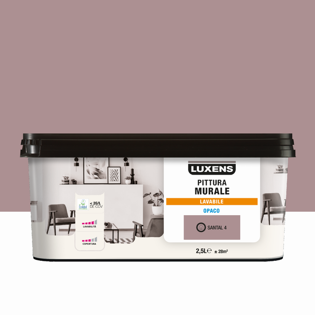 Pittura per interni per parete e soffitto lavabile, LUXENS viola santal 4 opaco, 2.5 L