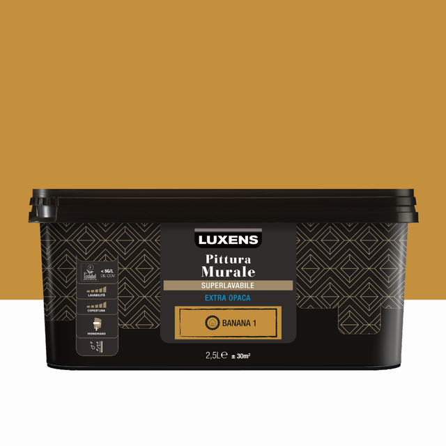 Pittura per interni per parete e soffitto super lavabile, LUXENS monomano giallo banana 1 opaco, 2.5 L