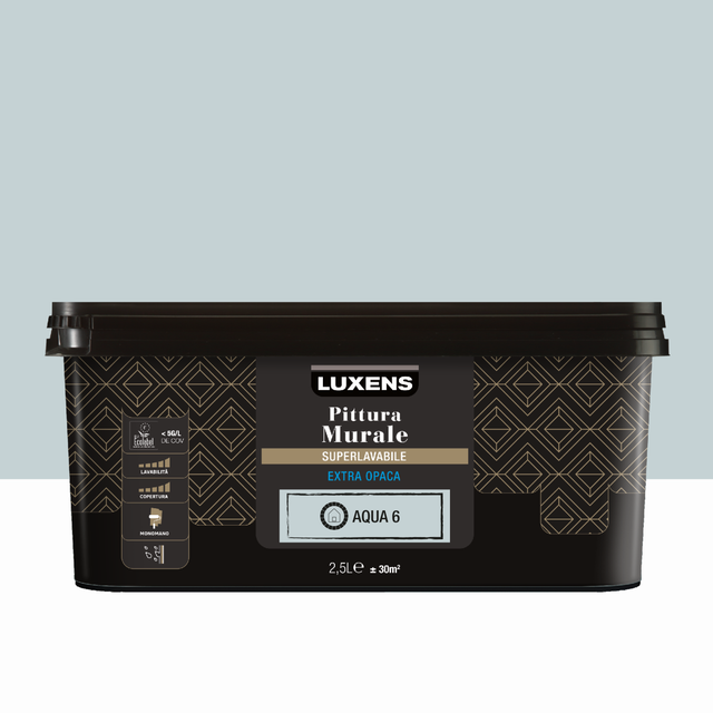 Pittura per interni per parete e soffitto super lavabile, LUXENS monomano blu aqua 6 opaco, 2.5 L