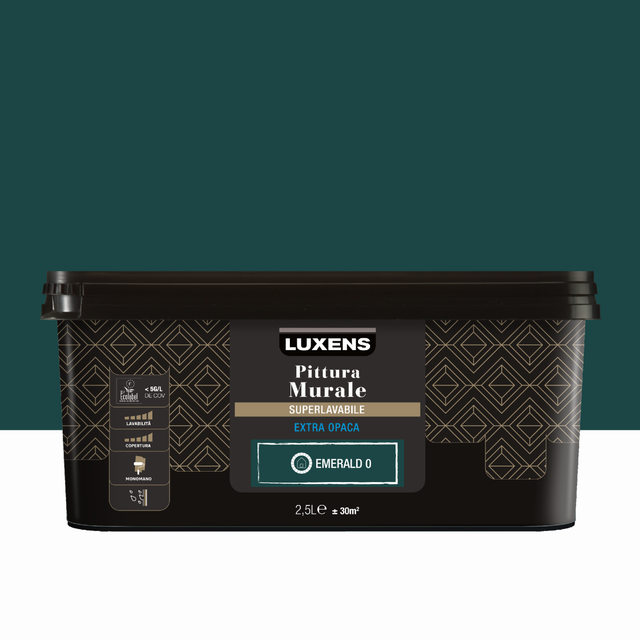 Pittura per interni per parete e soffitto super lavabile, LUXENS monomano verde emerald 0 opaco, 2.5 L