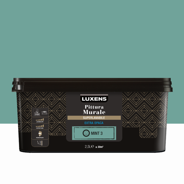 Pittura per interni per parete e soffitto super lavabile, LUXENS monomano verde mint 3 opaco, 2.5 L