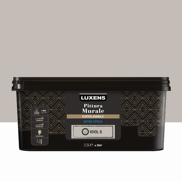 Pittura per interni per parete e soffitto super lavabile, LUXENS monomano grigio khol 6 opaco, 2.5 L
