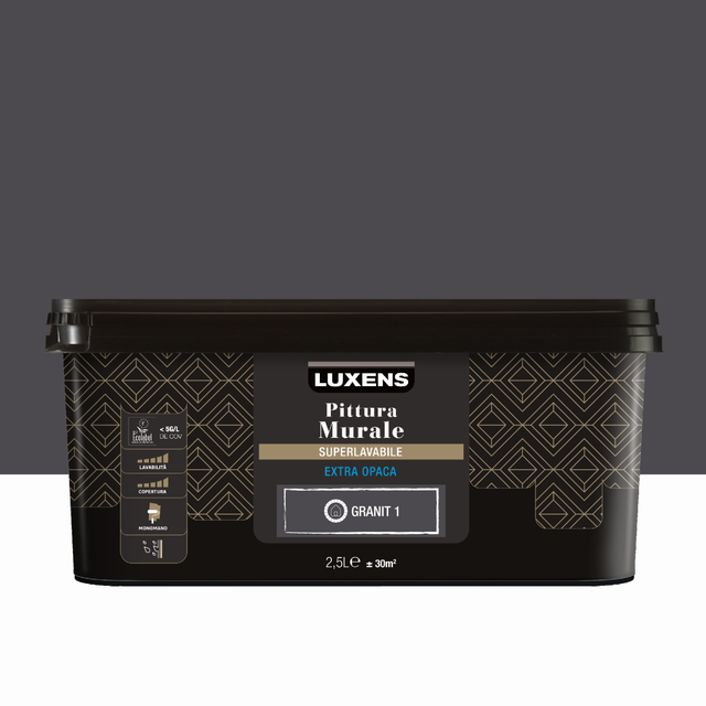 Pittura per interni per parete e soffitto super lavabile, LUXENS monomano grigio granito 1 opaco, 2.5 L